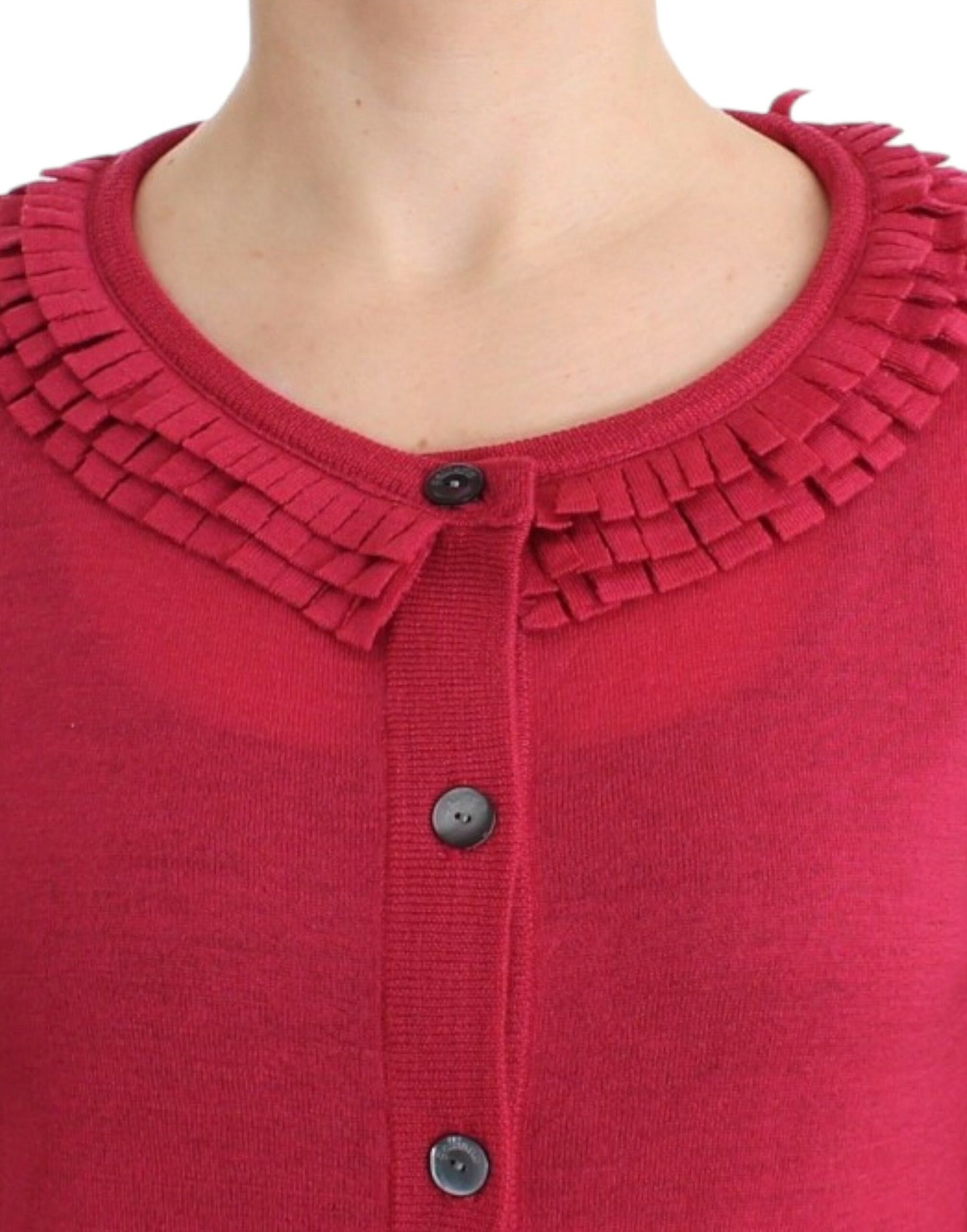 - Ruffle Detail Wool Cardigan in Pink