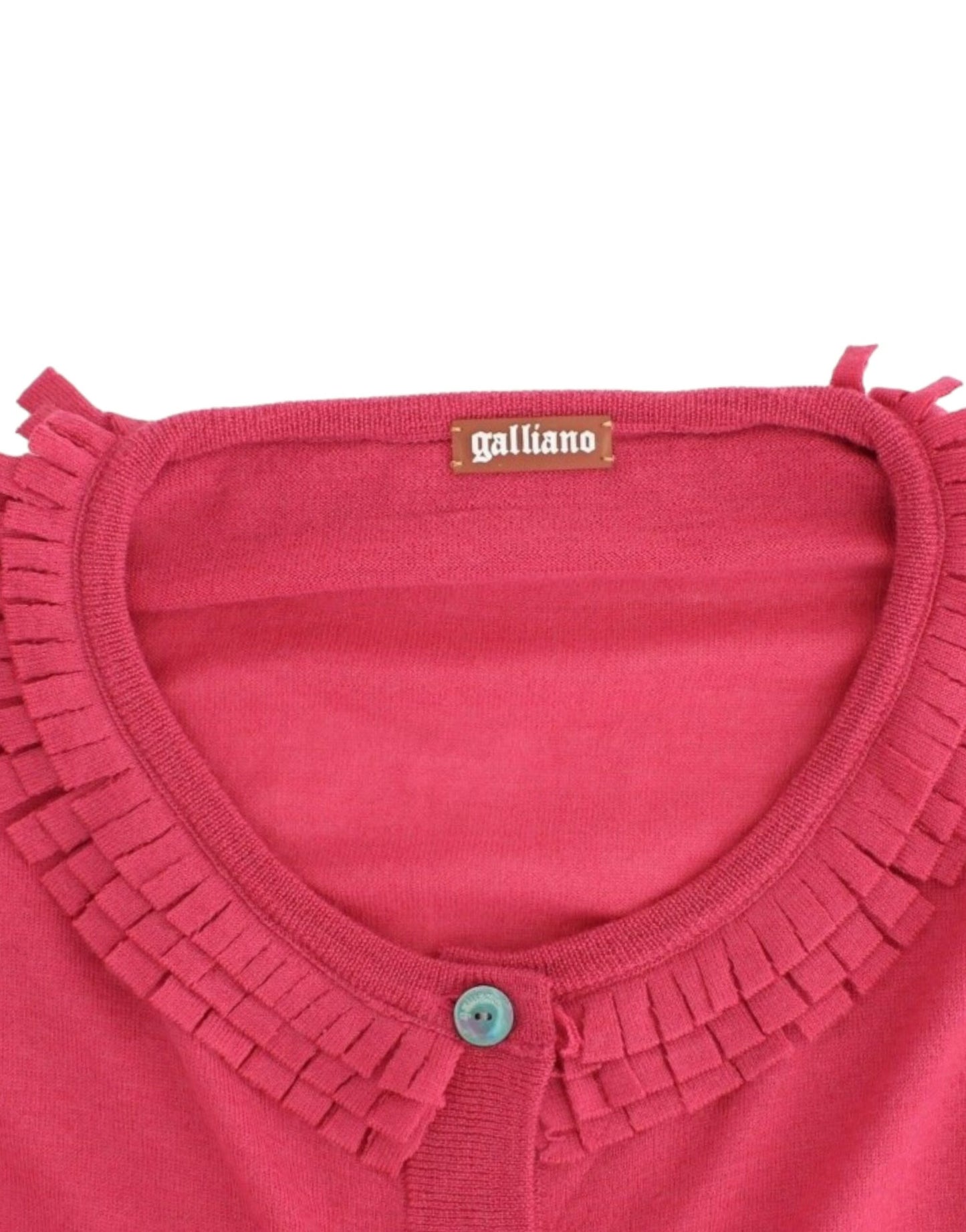 - Ruffle Detail Wool Cardigan in Pink