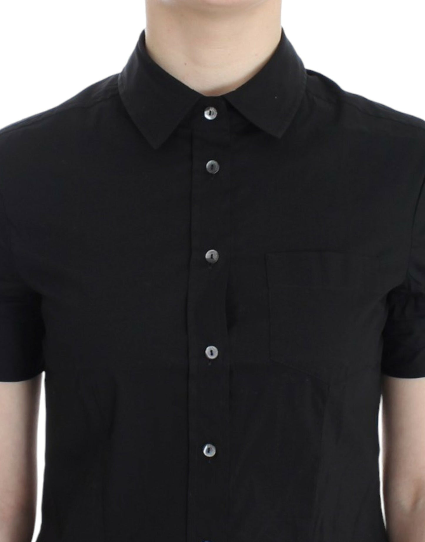 - Elegant Black Cotton Stretch Shortsleeve Blouse