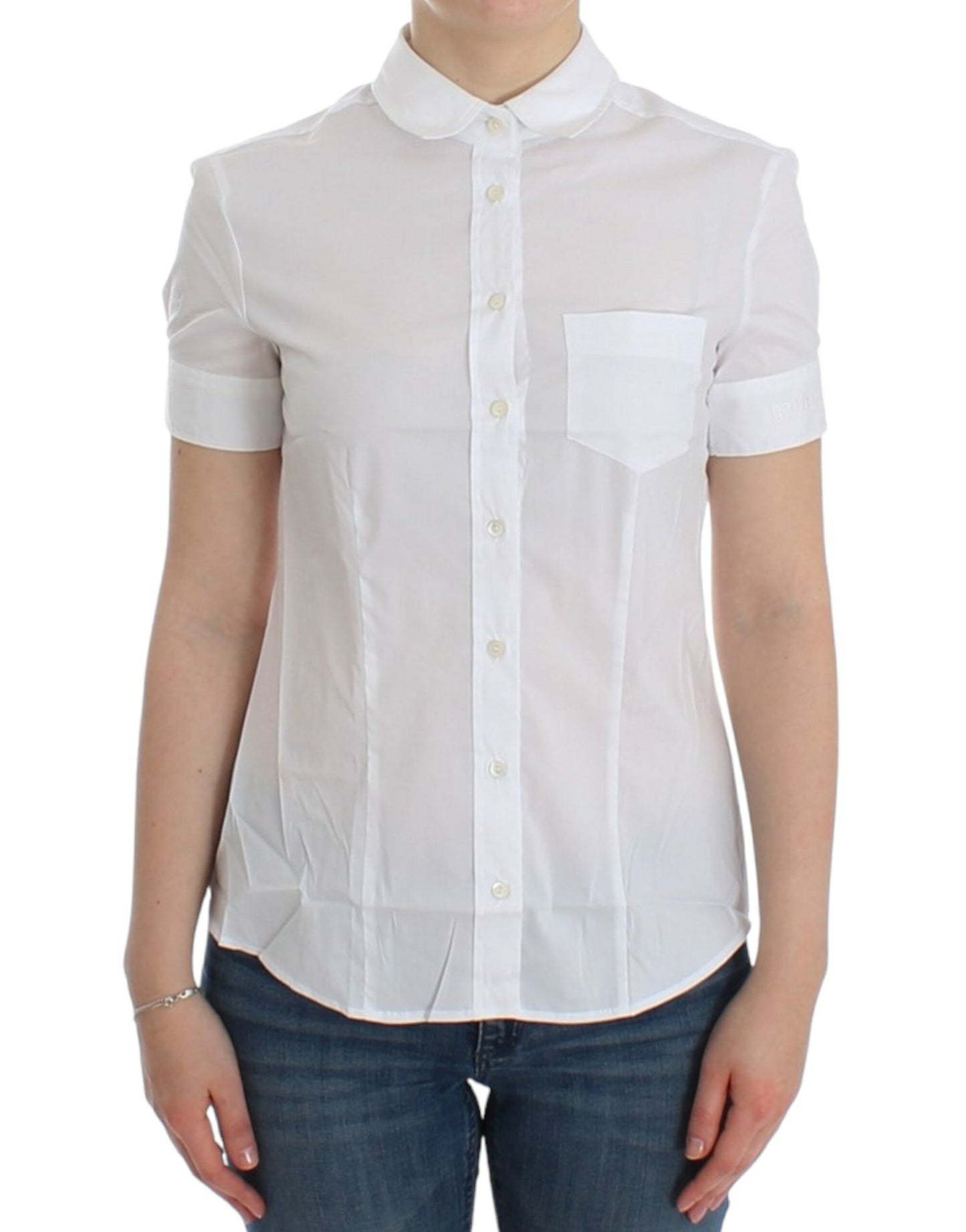 - Chic White Cotton Blend Shortsleeve Blouse