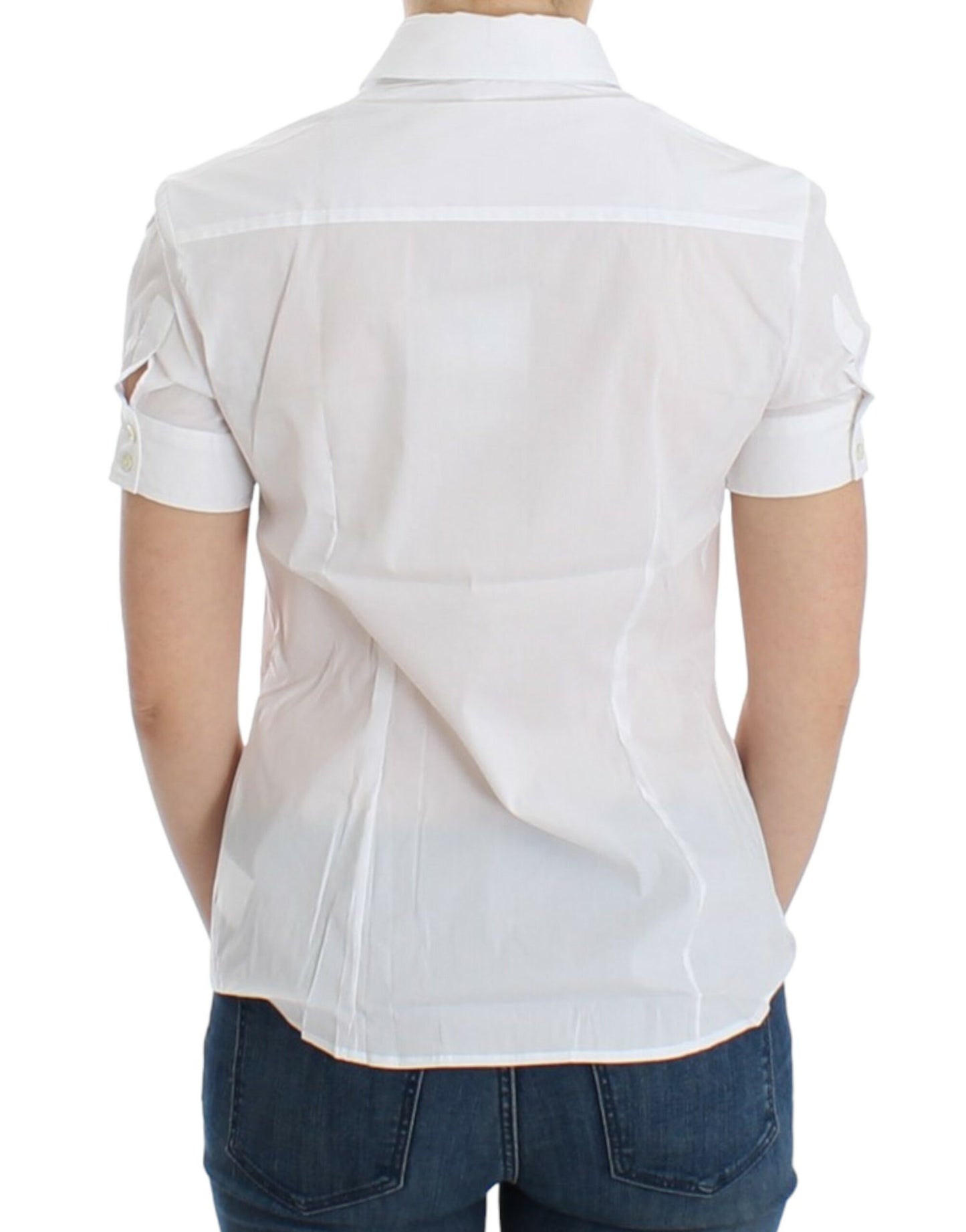- Chic White Cotton Blend Shortsleeve Blouse