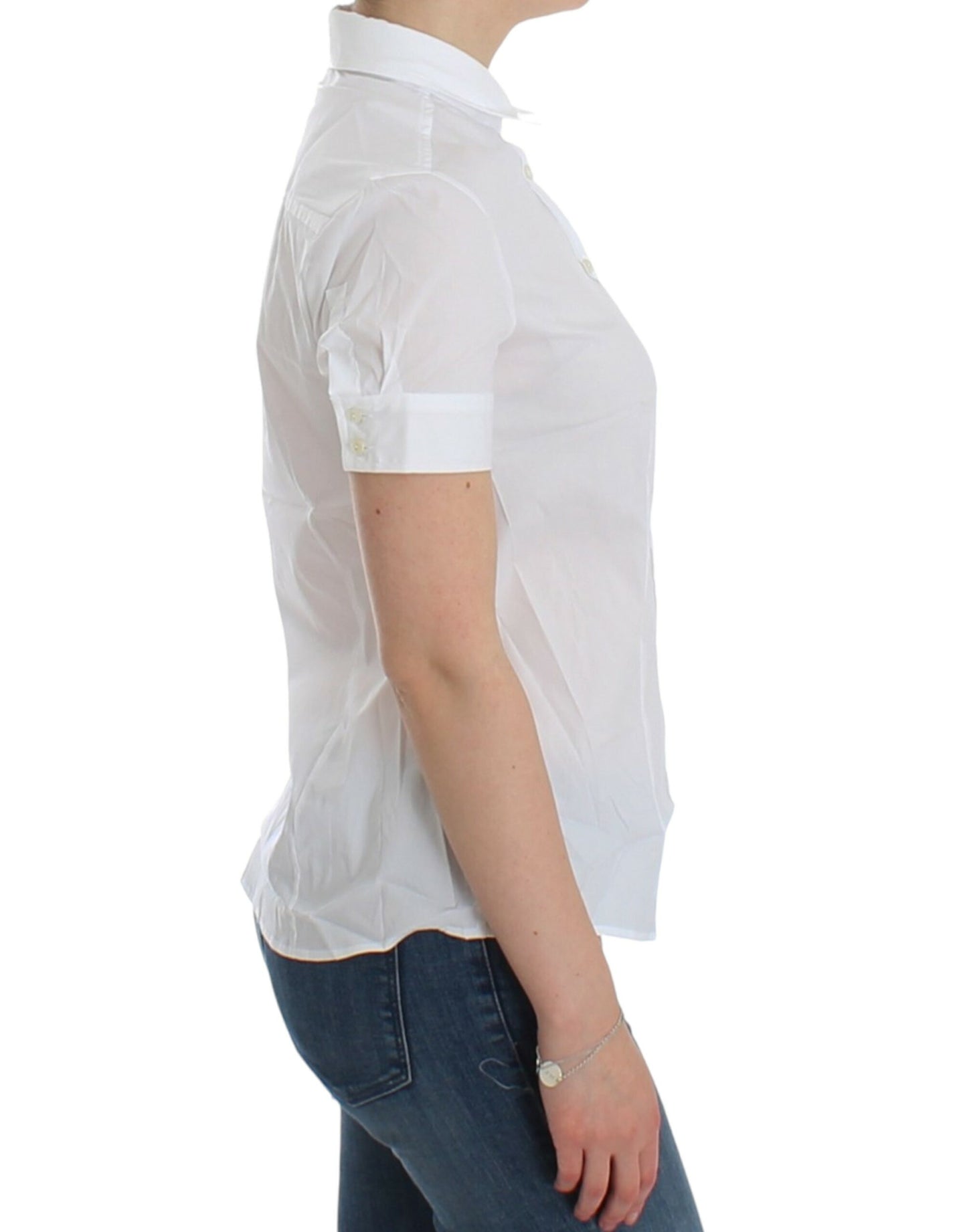 - Chic White Cotton Blend Shortsleeve Blouse