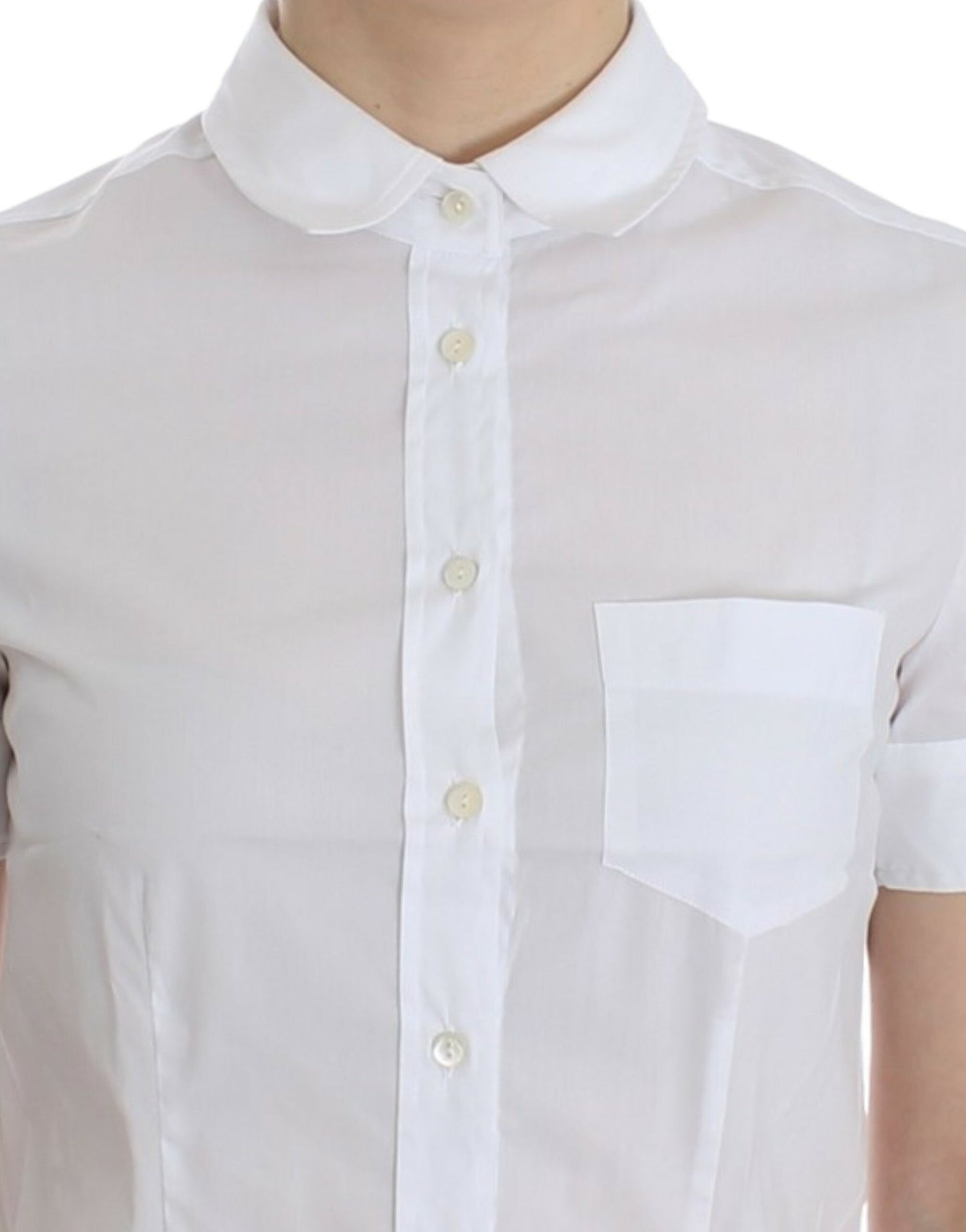 - Chic White Cotton Blend Shortsleeve Blouse