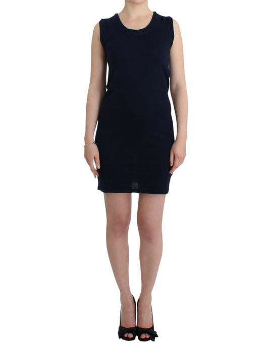 - Elegant Knee-Length Blue Cotton Dress