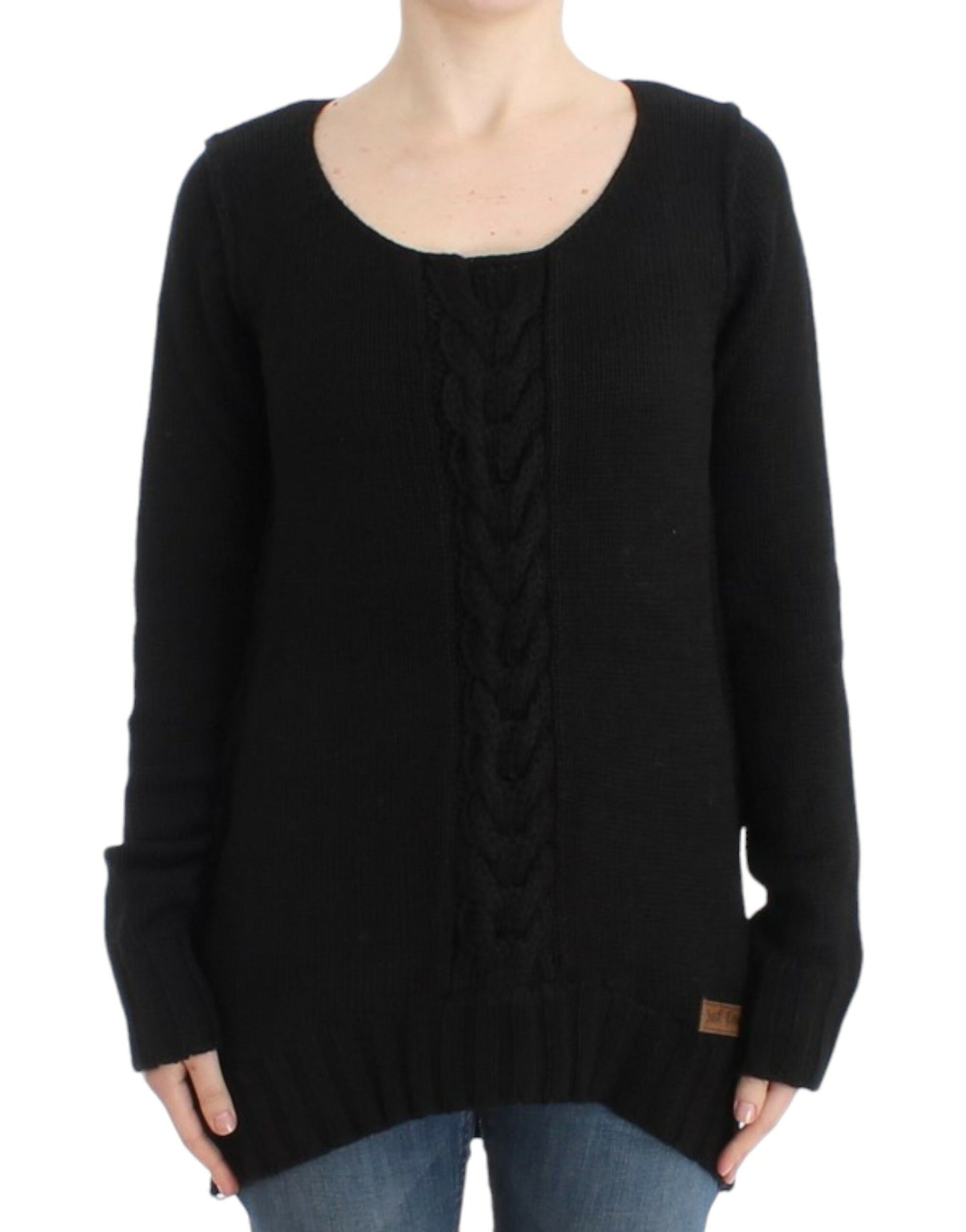 - Alluring Black Knitted Crew Neck Sweater