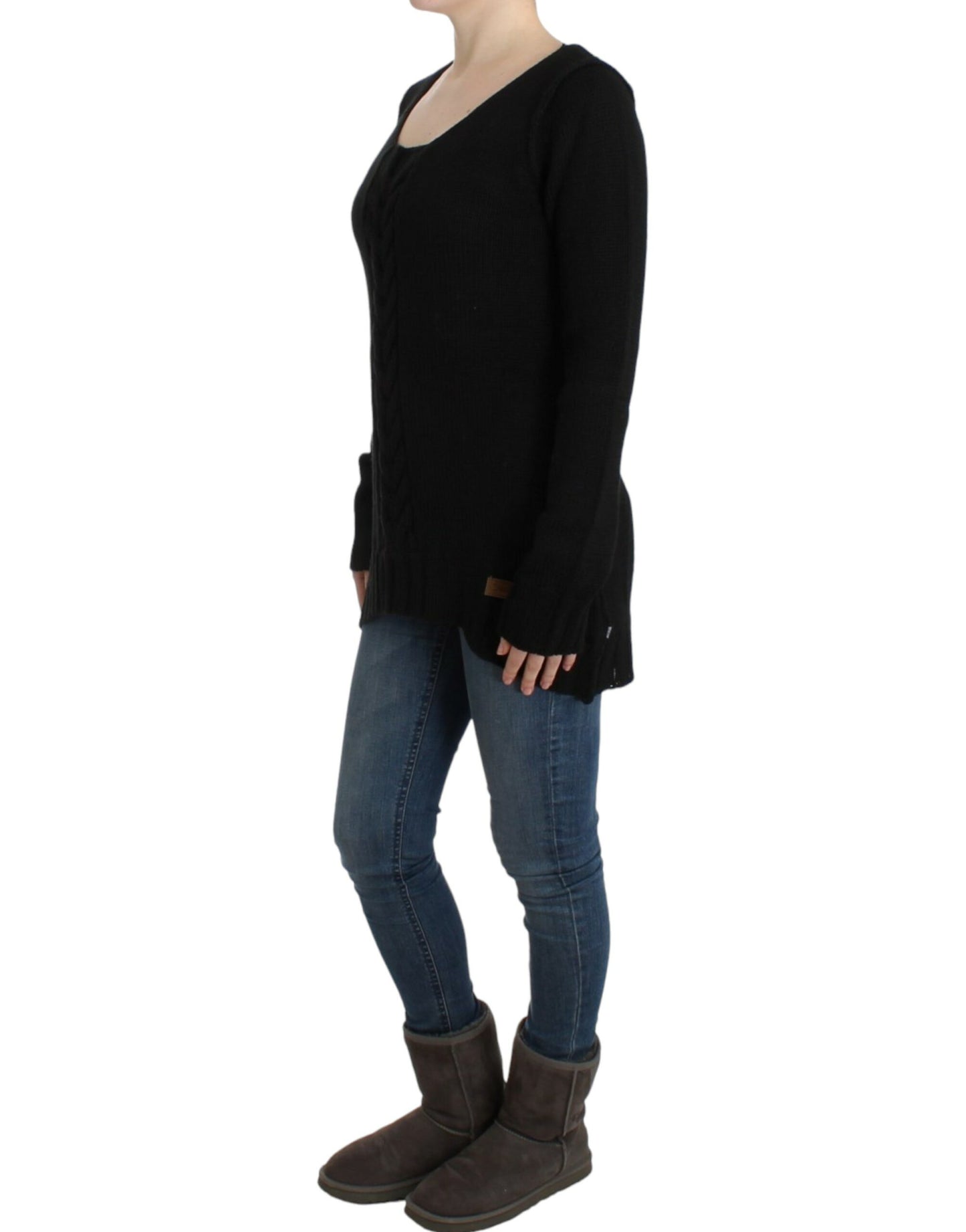 - Alluring Black Knitted Crew Neck Sweater