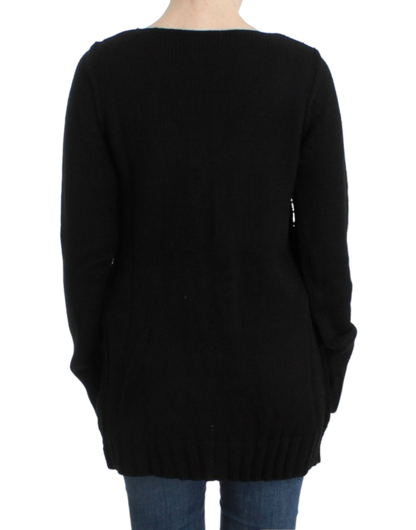 - Alluring Black Knitted Crew Neck Sweater