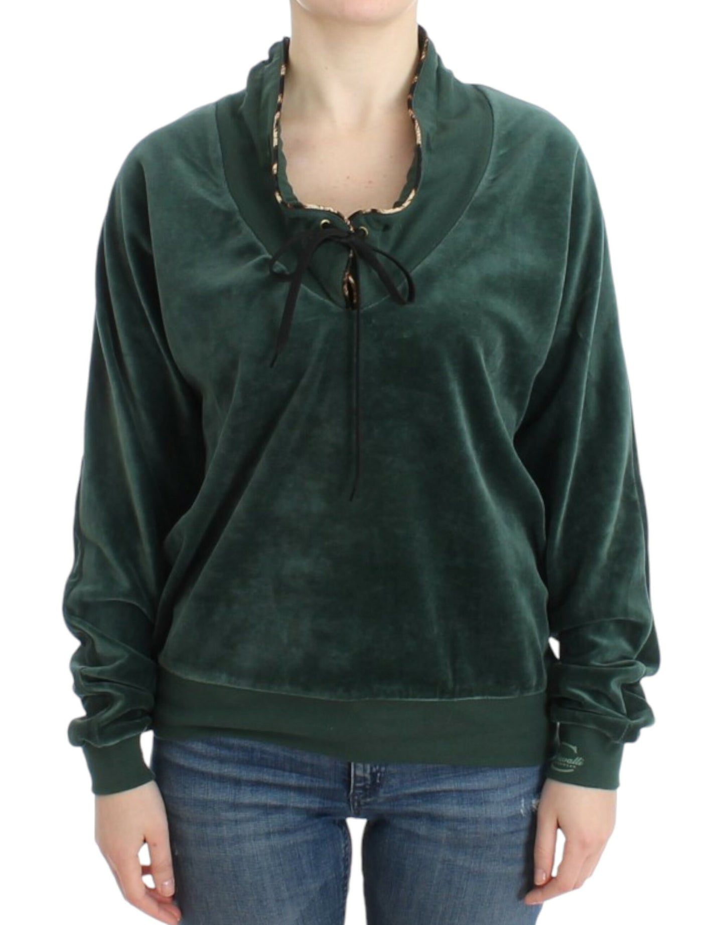 - Elegant Green Mock Sweater with Rhinestone Detail