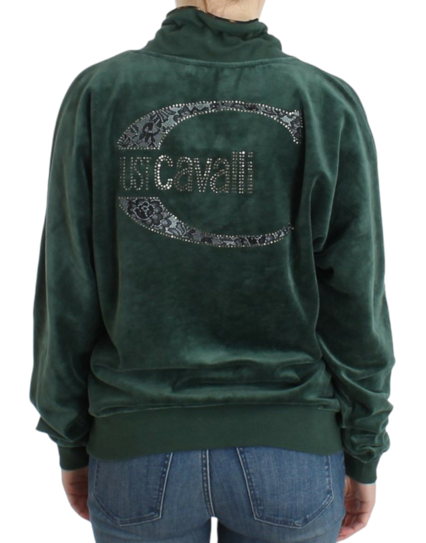 - Elegant Green Mock Sweater with Rhinestone Detail