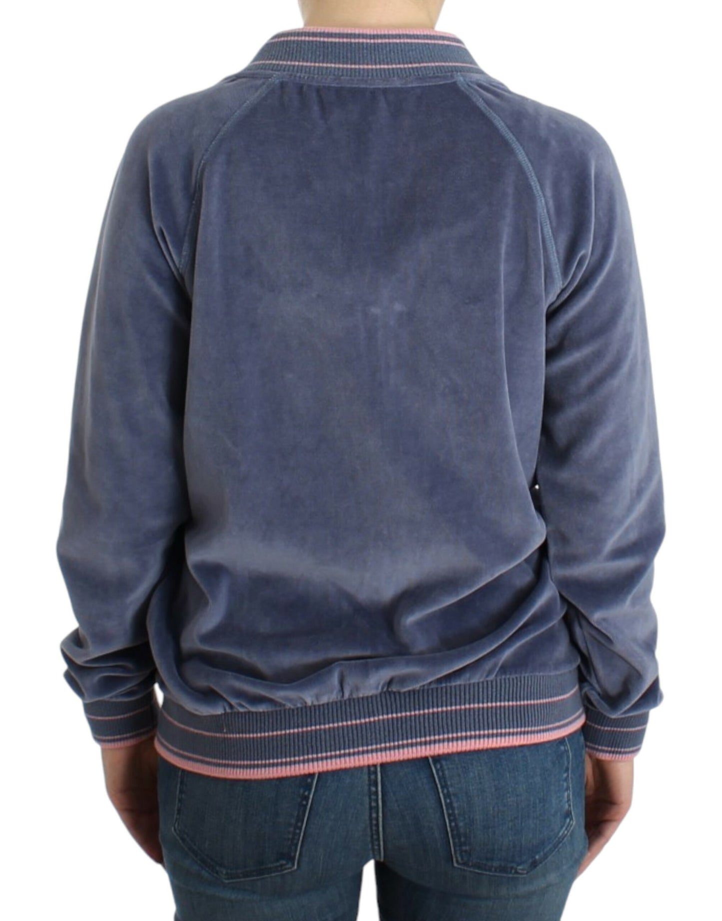 - Elegant Blue Zip Cardigan with Gold Details
