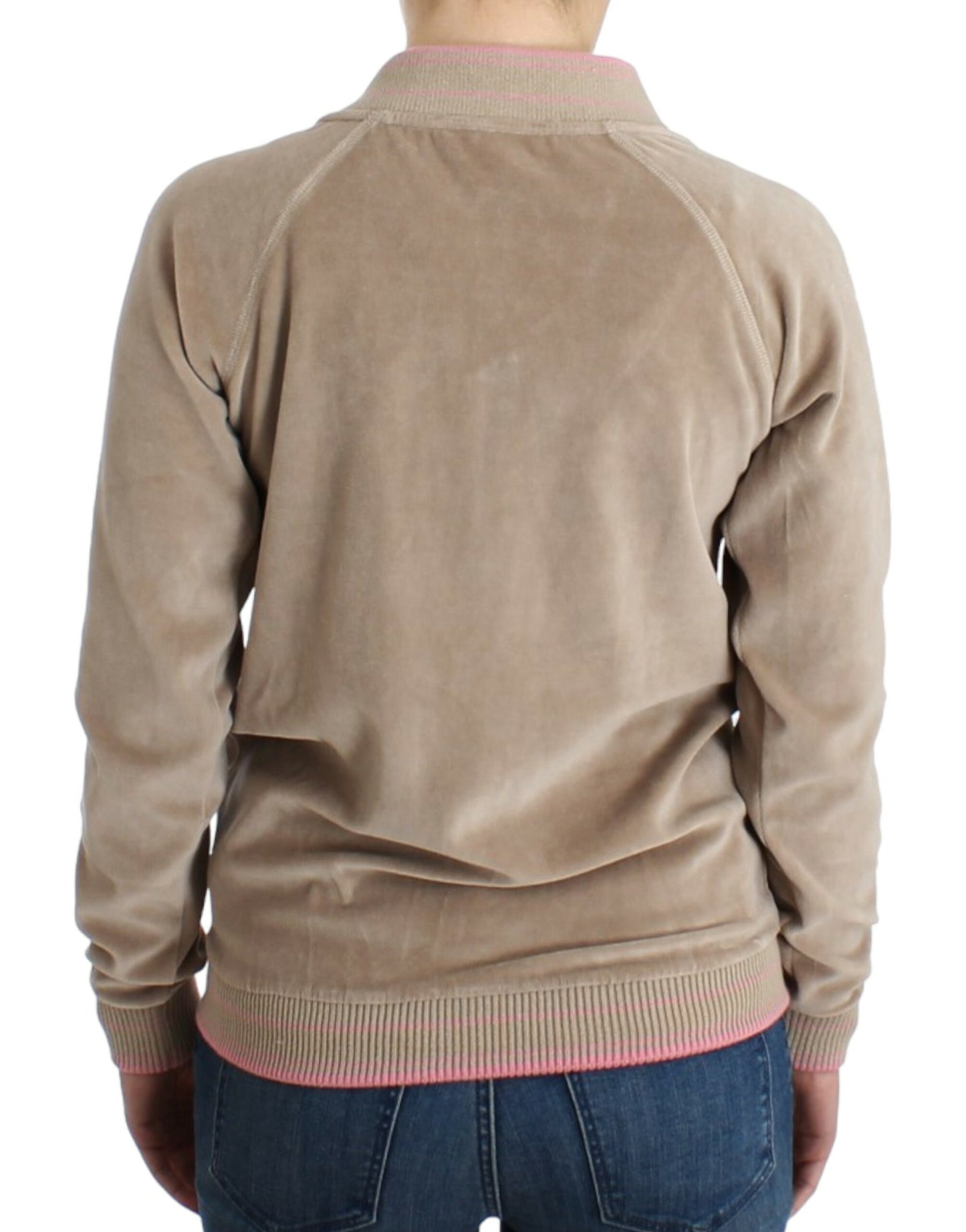 - Beige Zip Cardigan with Gold Tone Accents