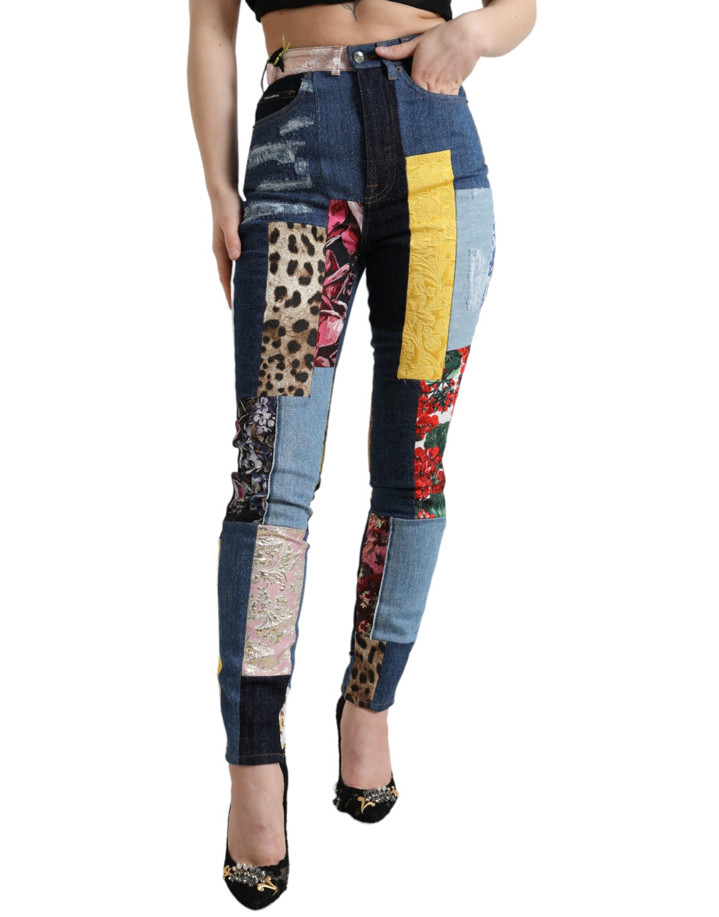 - Vibrant Patchwork Skinny Jeans