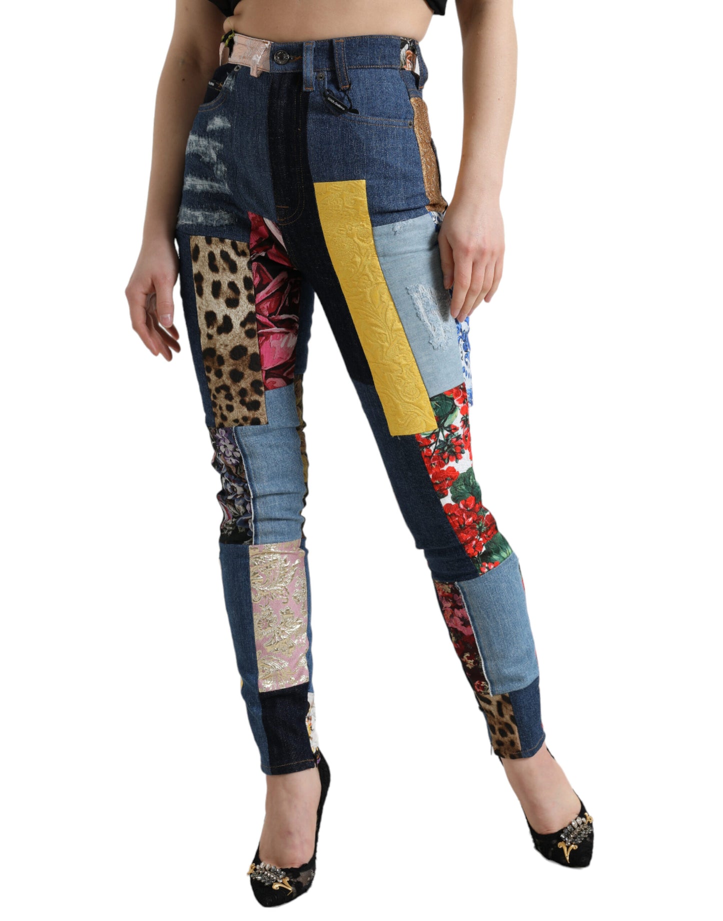 - Vibrant Patchwork Skinny Jeans
