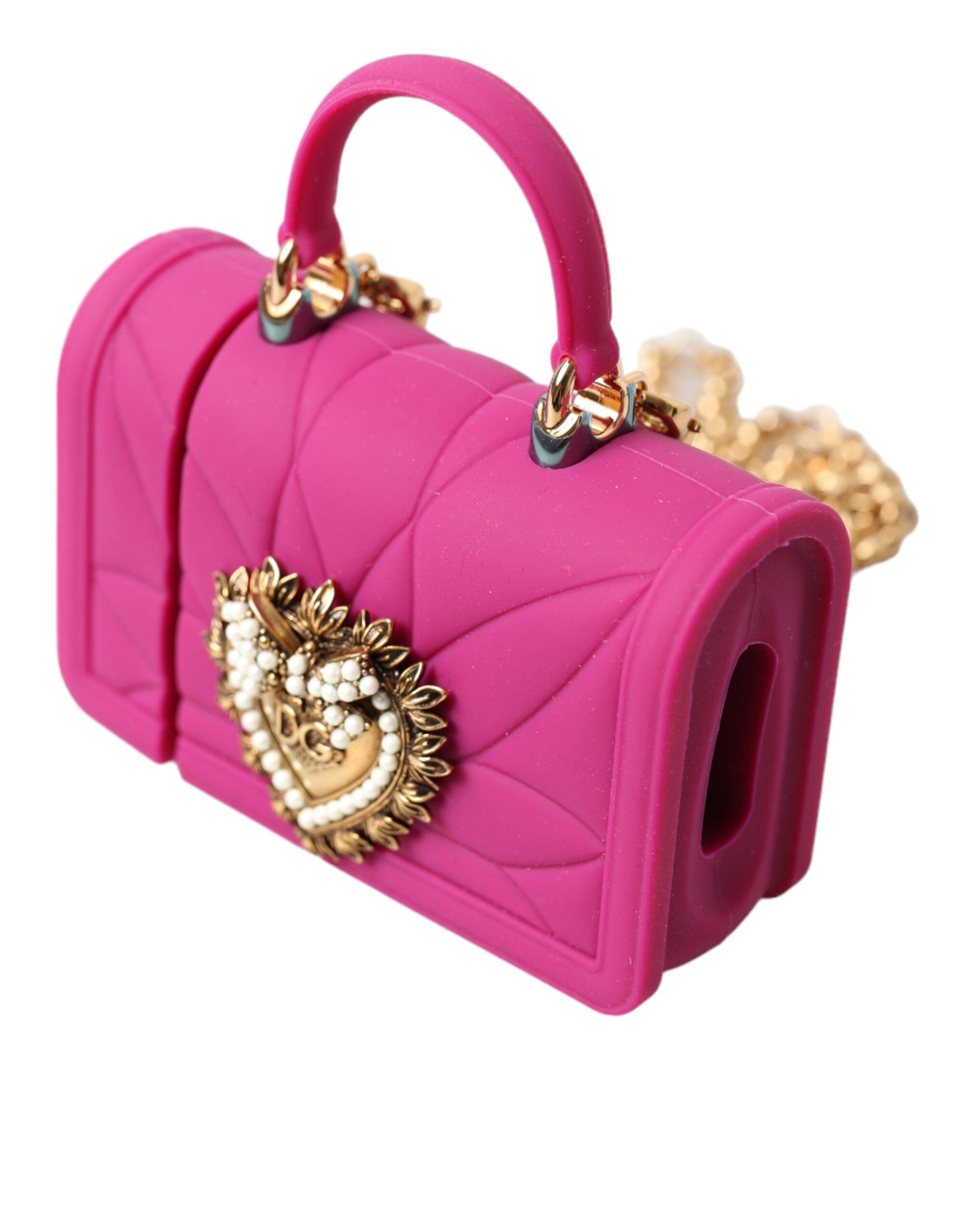 - Chic Quilted Silicone Airpods Case - Pink & Gold