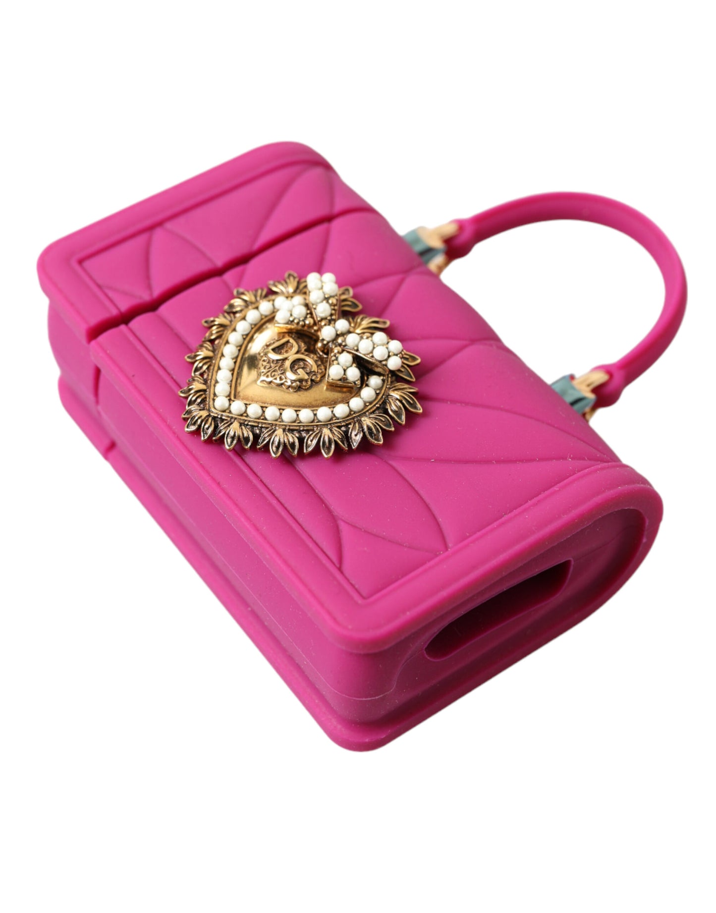 - Chic Quilted Silicone Airpods Case - Pink & Gold