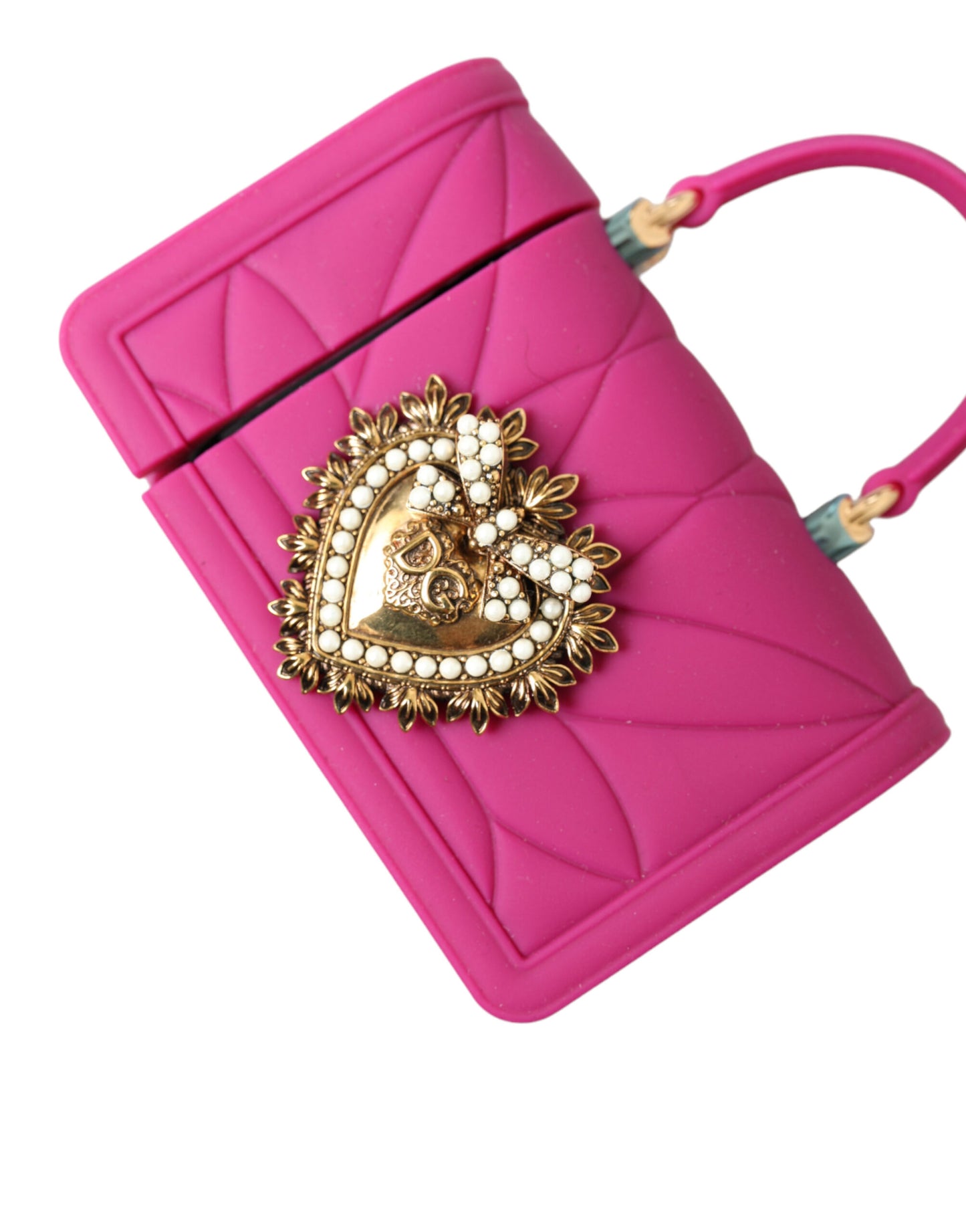 - Chic Quilted Silicone Airpods Case - Pink & Gold