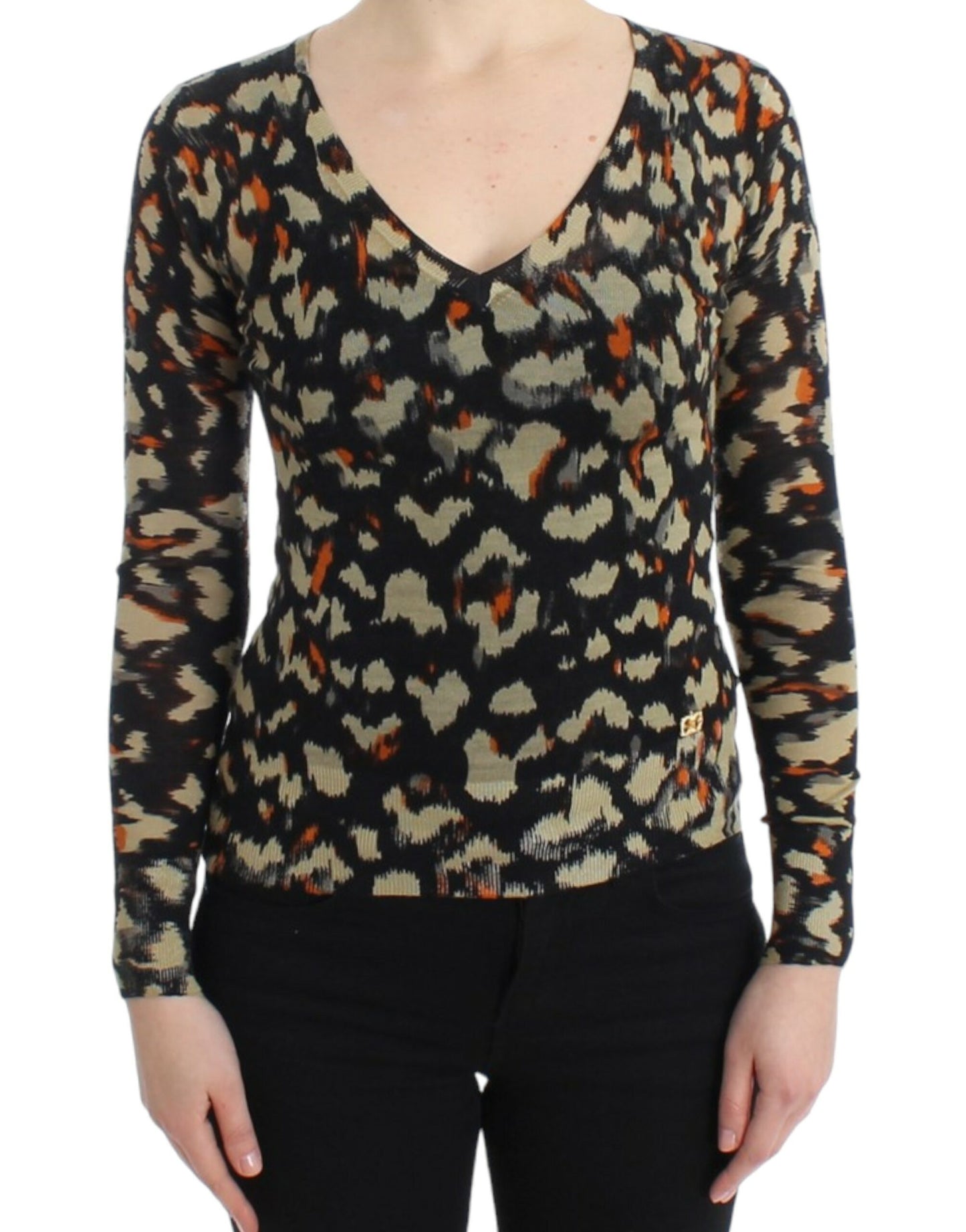 - Elegant Multicolor V-Neck Wool Jumper