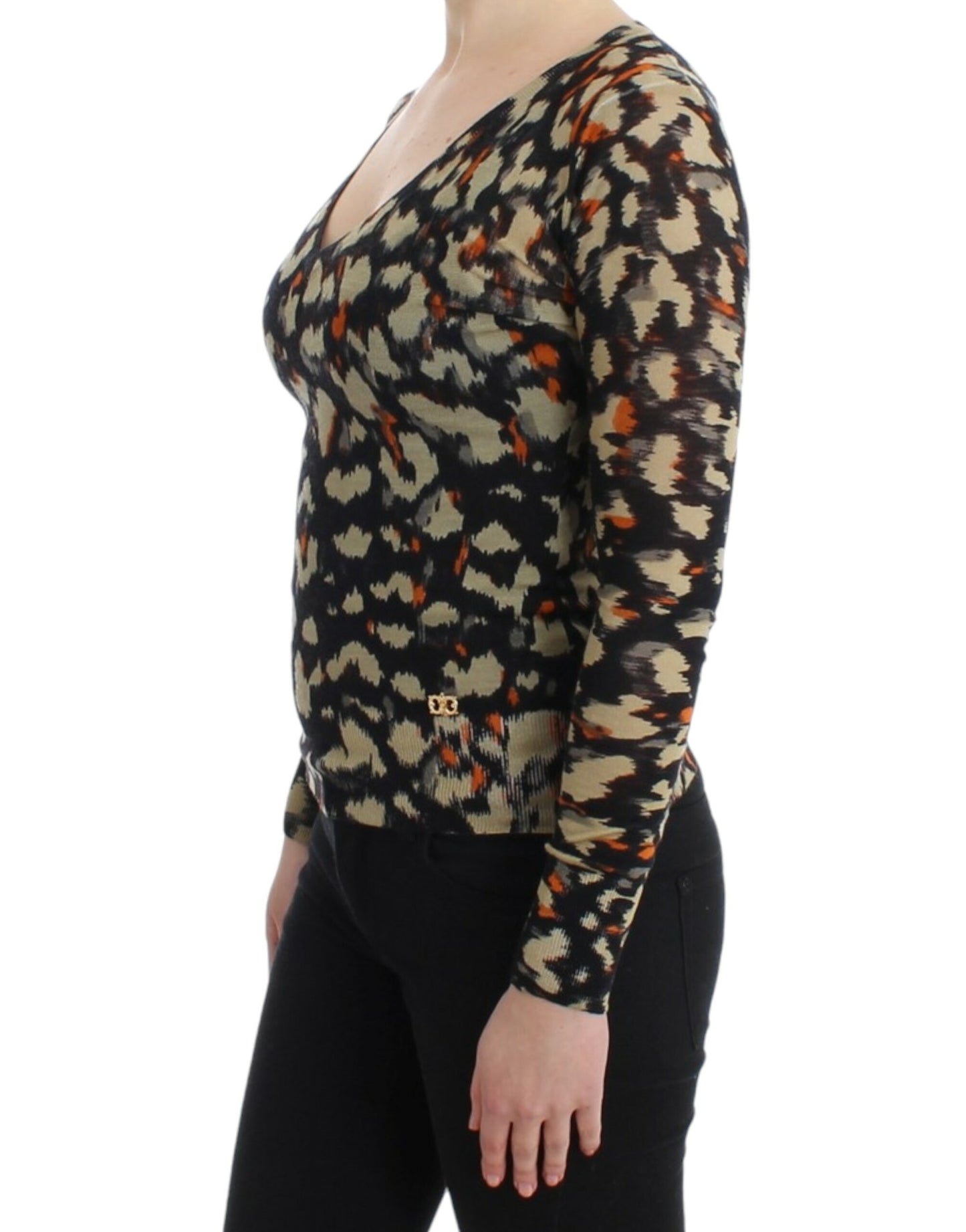 - Elegant Multicolor V-Neck Wool Jumper