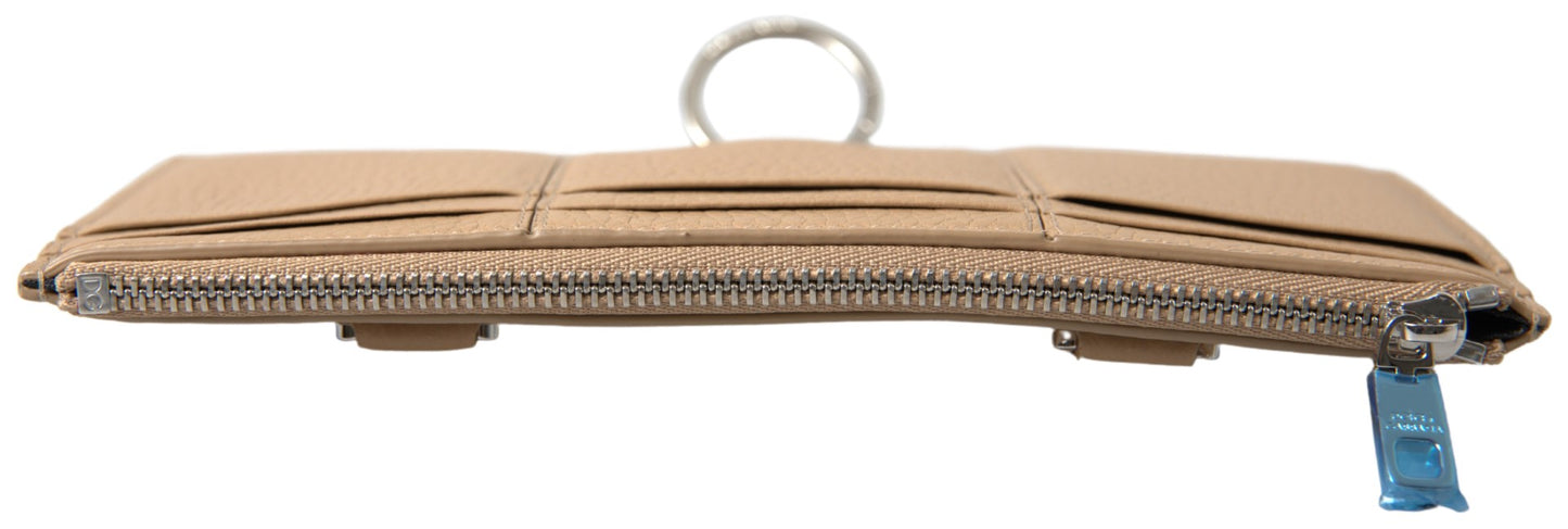 - Elegant Beige Leather Wallet with Detachable Strap