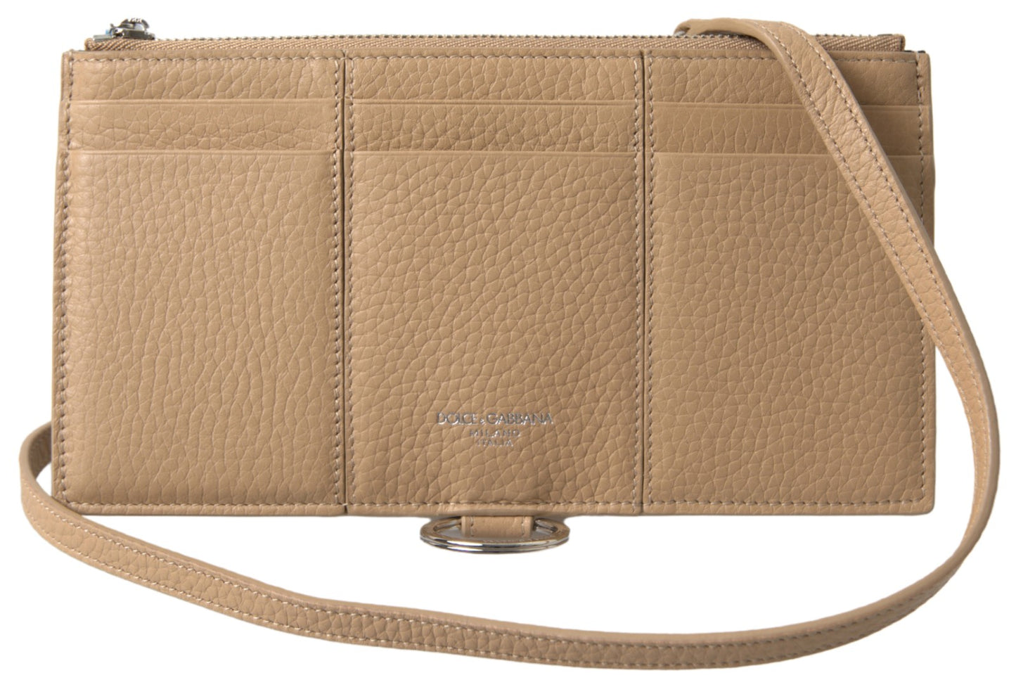 - Elegant Beige Leather Wallet with Detachable Strap