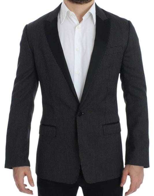 - Elegant Black Polka Dotted Slim Fit Blazer