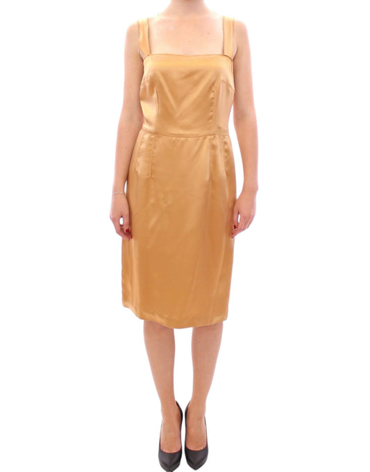 - Elegant Bronze Silk Knee-Length Sheath Dress