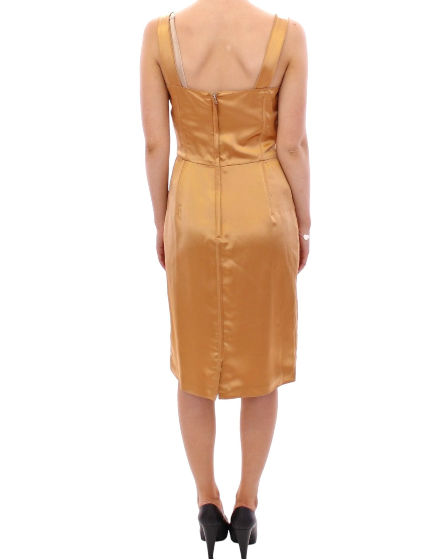 - Elegant Bronze Silk Knee-Length Sheath Dress
