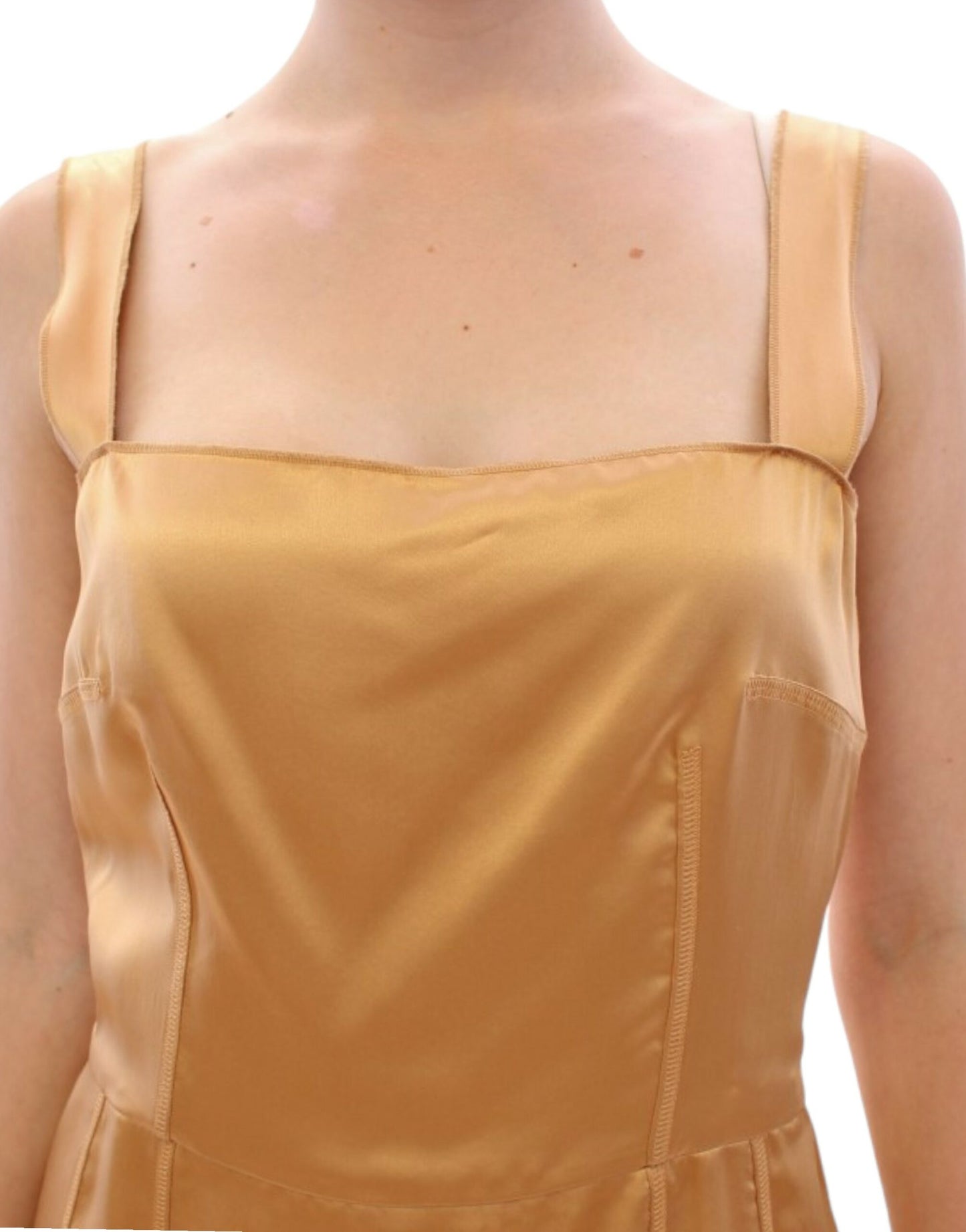- Elegant Bronze Silk Knee-Length Sheath Dress