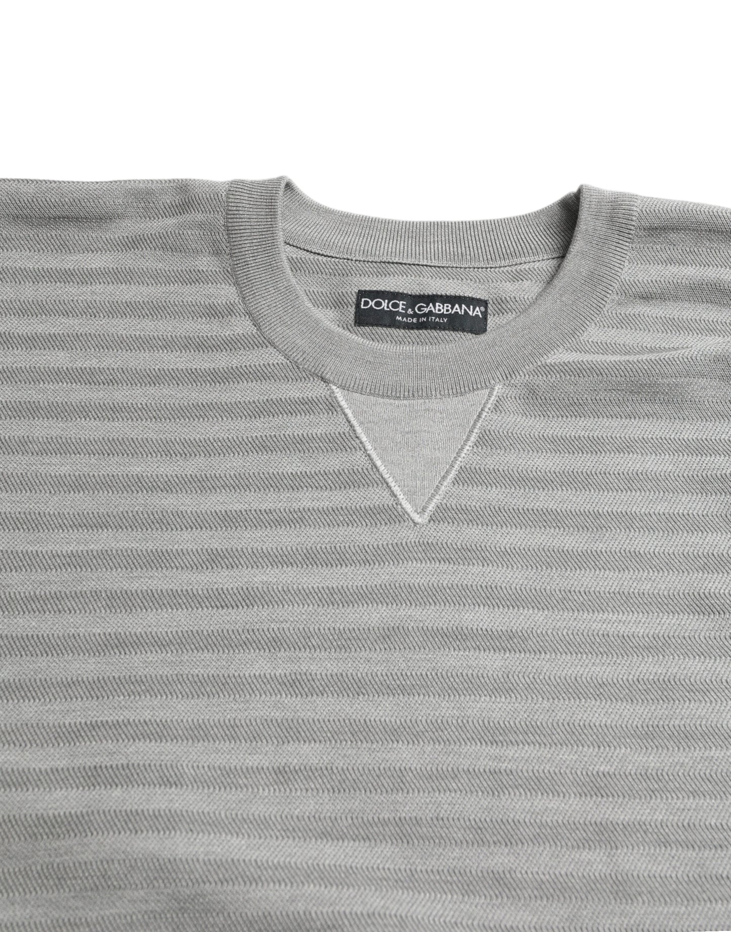- Elegant Gray Striped Silk Crewneck Pullover