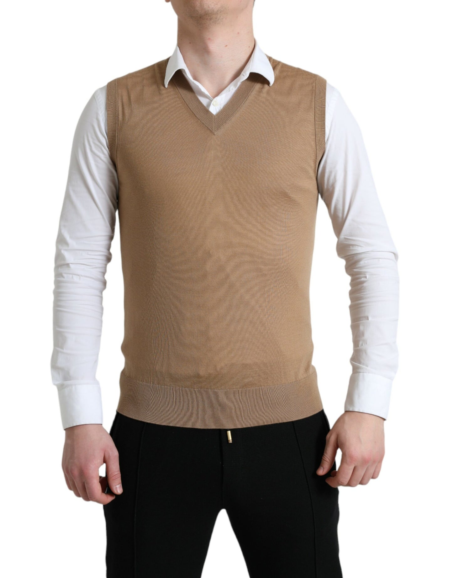 - Elegant Sleeveless V-Neck Wool Sweater
