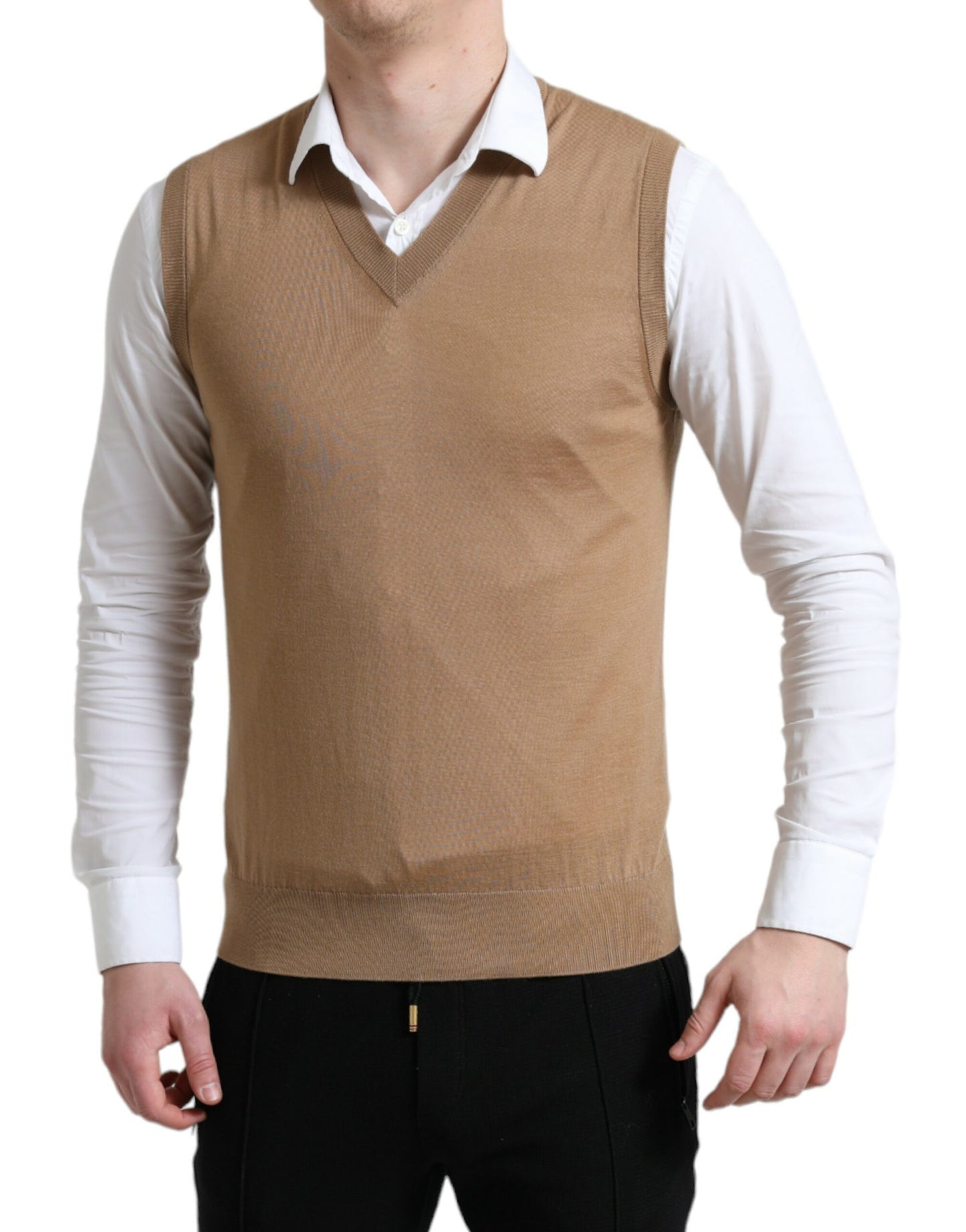 - Elegant Sleeveless V-Neck Wool Sweater