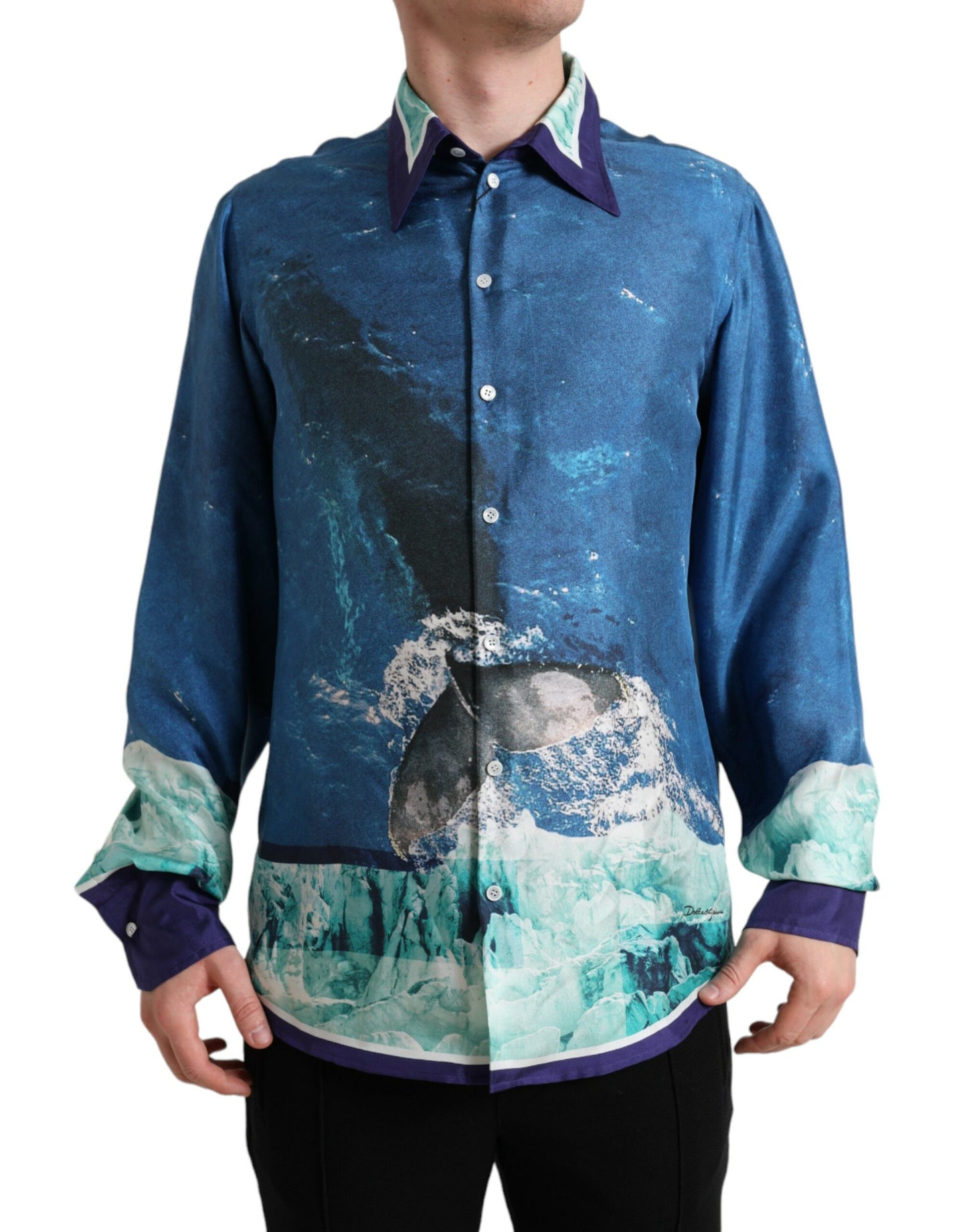 - Elegant Ocean Print Silk Shirt