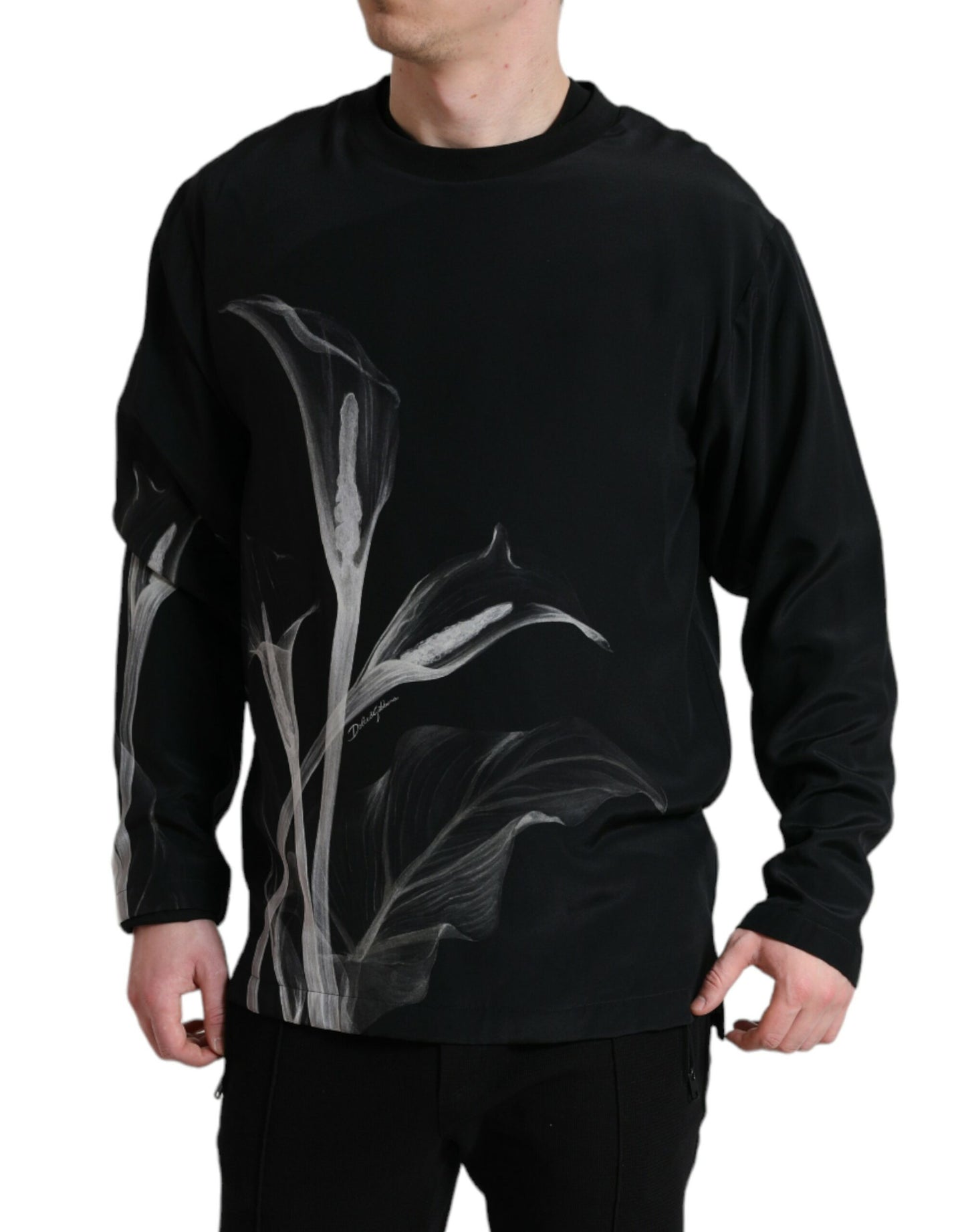 - Floral Silk Crew Neck Sweater