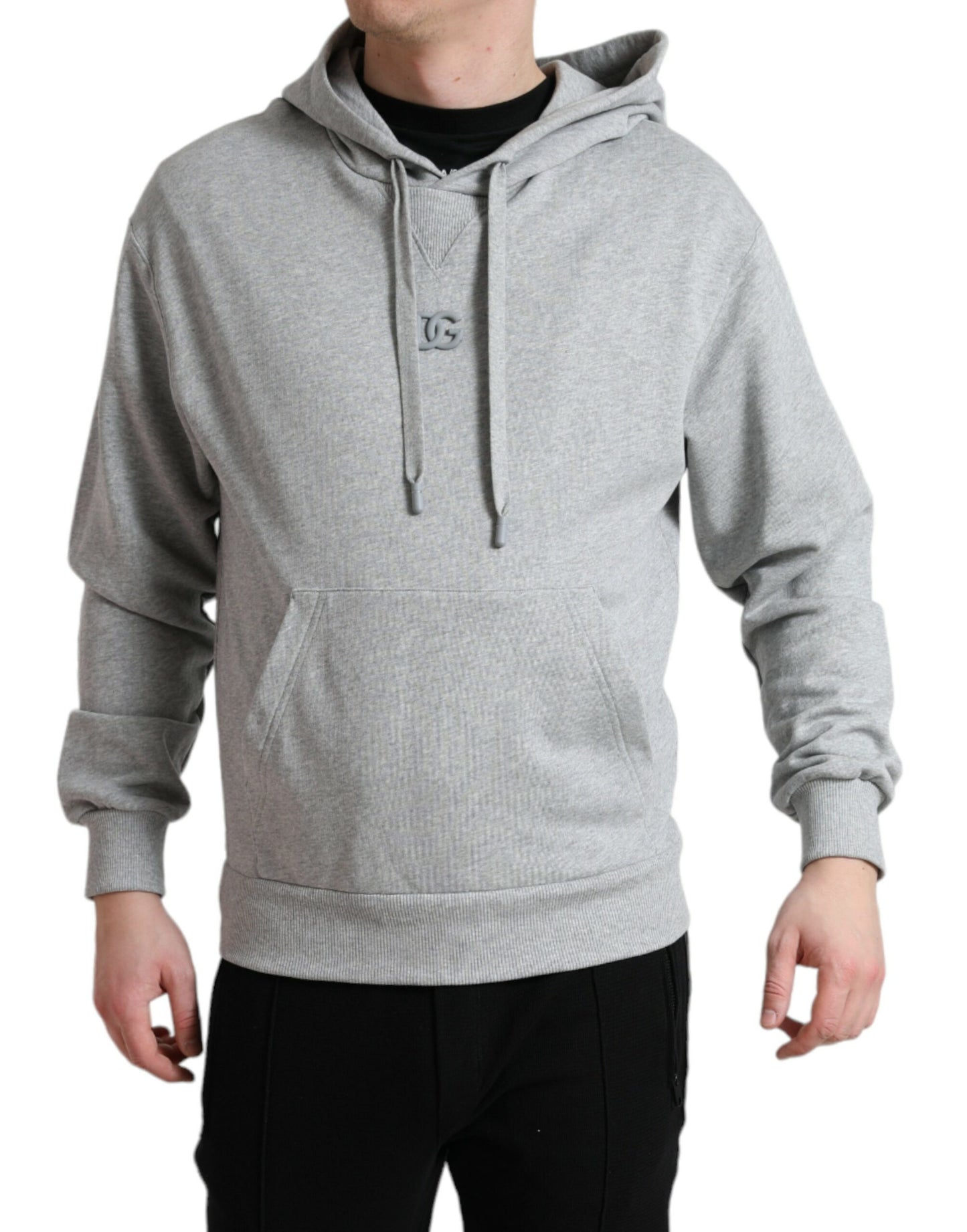 - Chic Gray Logo Hooded Cotton Sweater