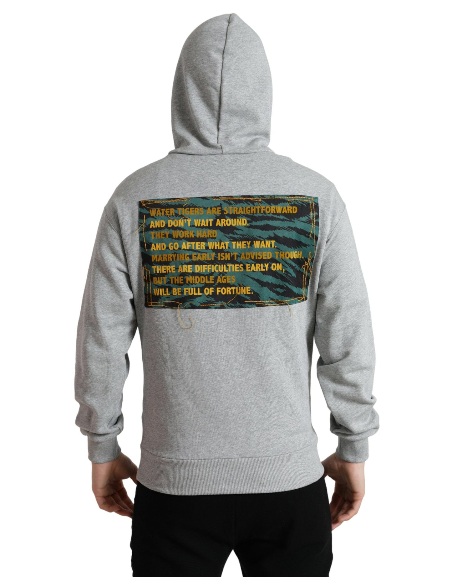- Chic Gray Logo Hooded Cotton Sweater