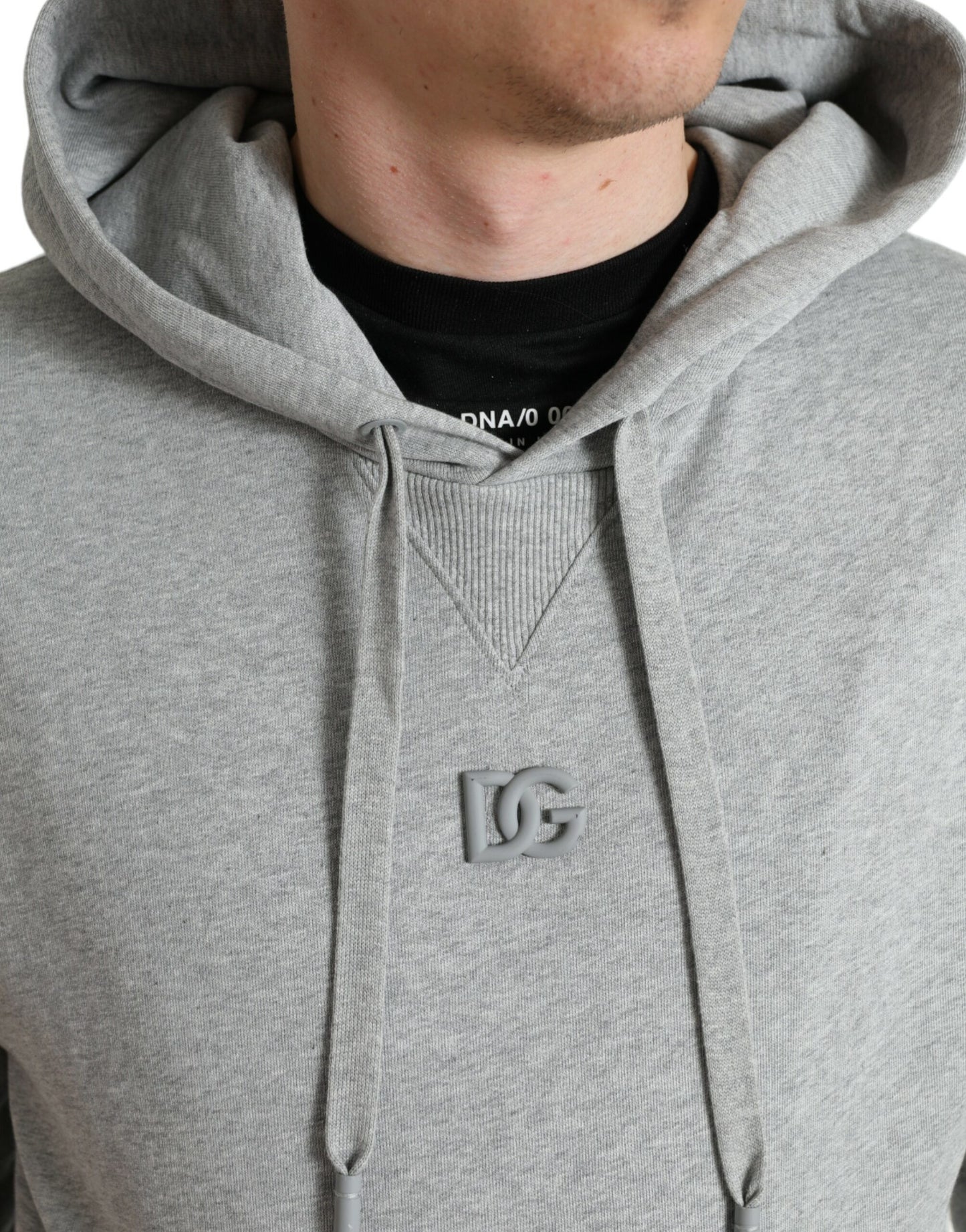 - Chic Gray Logo Hooded Cotton Sweater