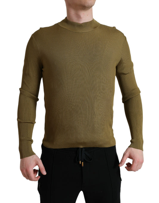 - Army Green Viscose Crew Neck Sweater