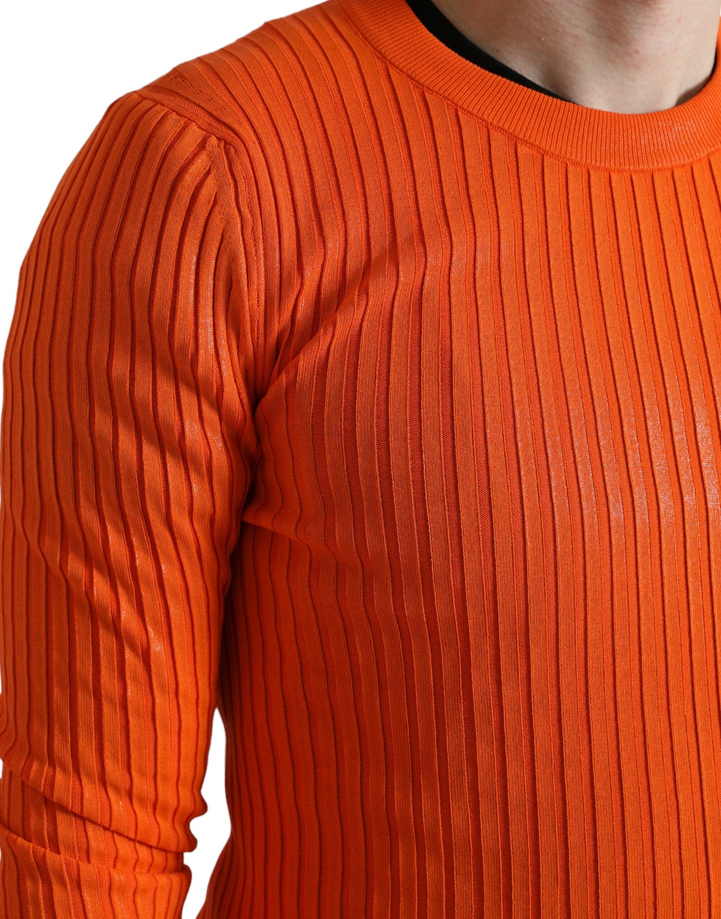 - Sleek Sunset Orange Knitted Pullover Sweater