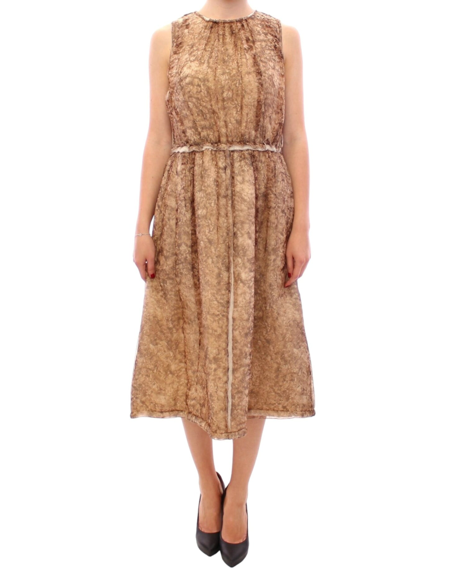- Elegant Silk Sleeveless Knee-Length Dress