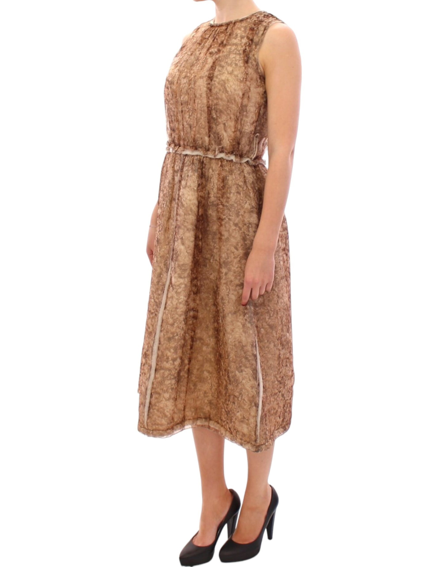 - Elegant Silk Sleeveless Knee-Length Dress