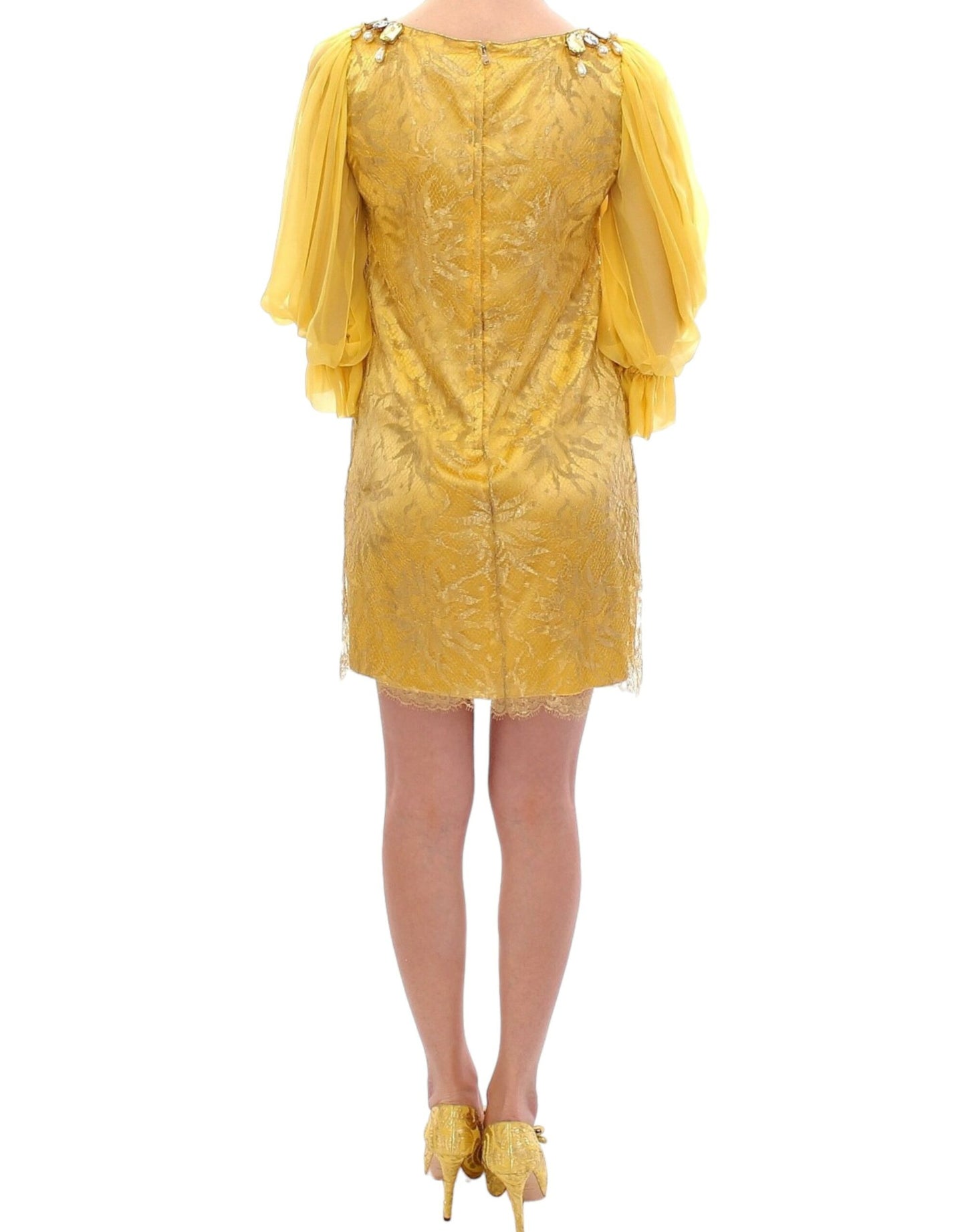 - Yellow Lace Crystal Embellished Mini Dress
