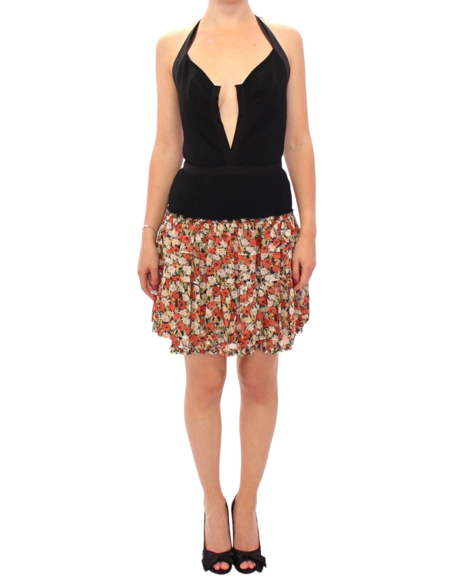 - Elegant Floral Halterneck Bubble Dress