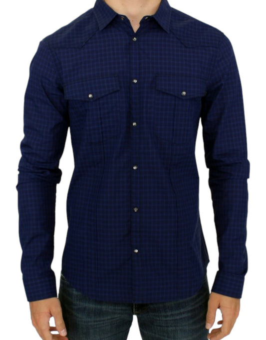 - Chic Blue Checkered Casual Cotton Shirt