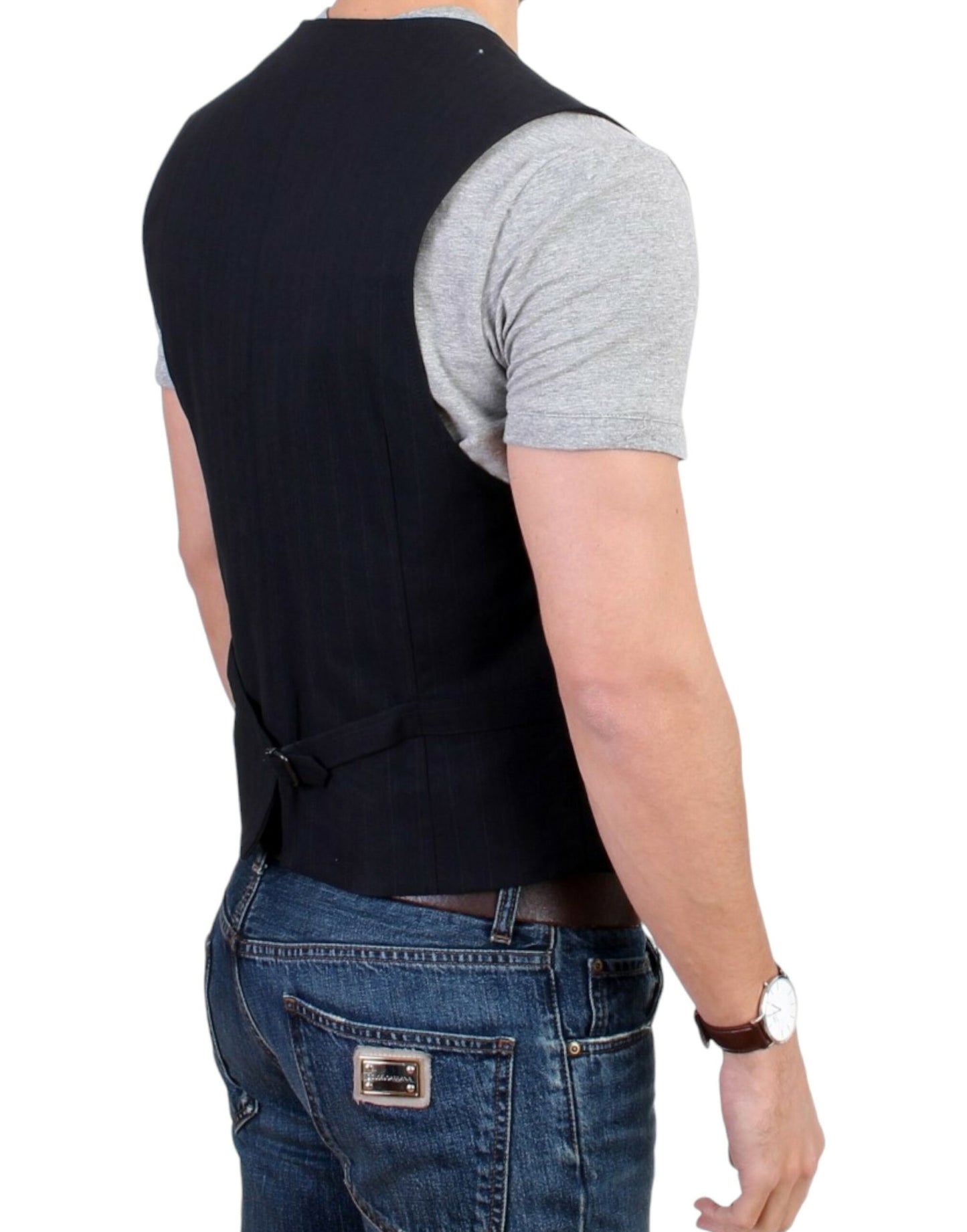 - Elegant Striped Casual Vest - Cotton Blend