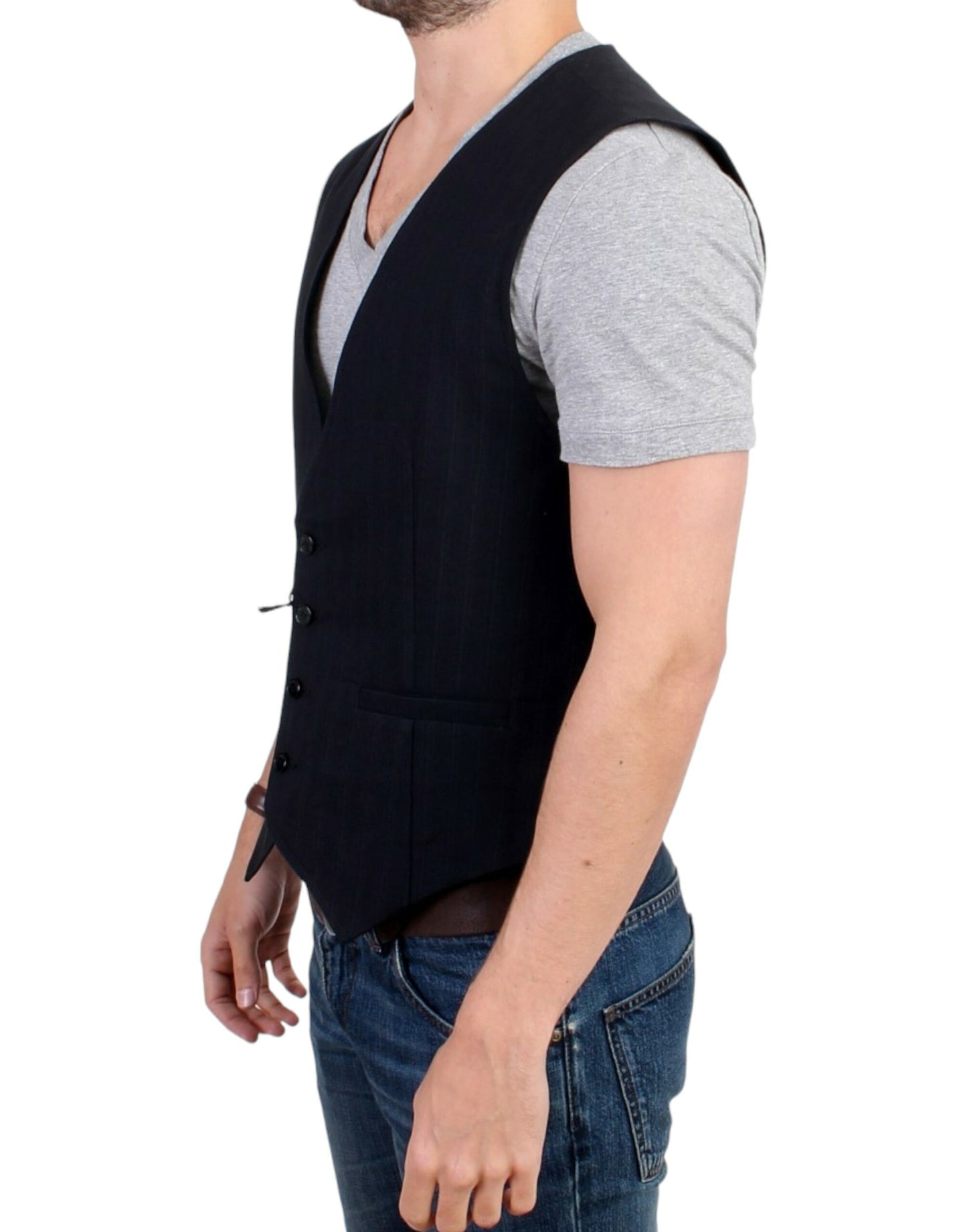 - Elegant Striped Casual Vest - Cotton Blend