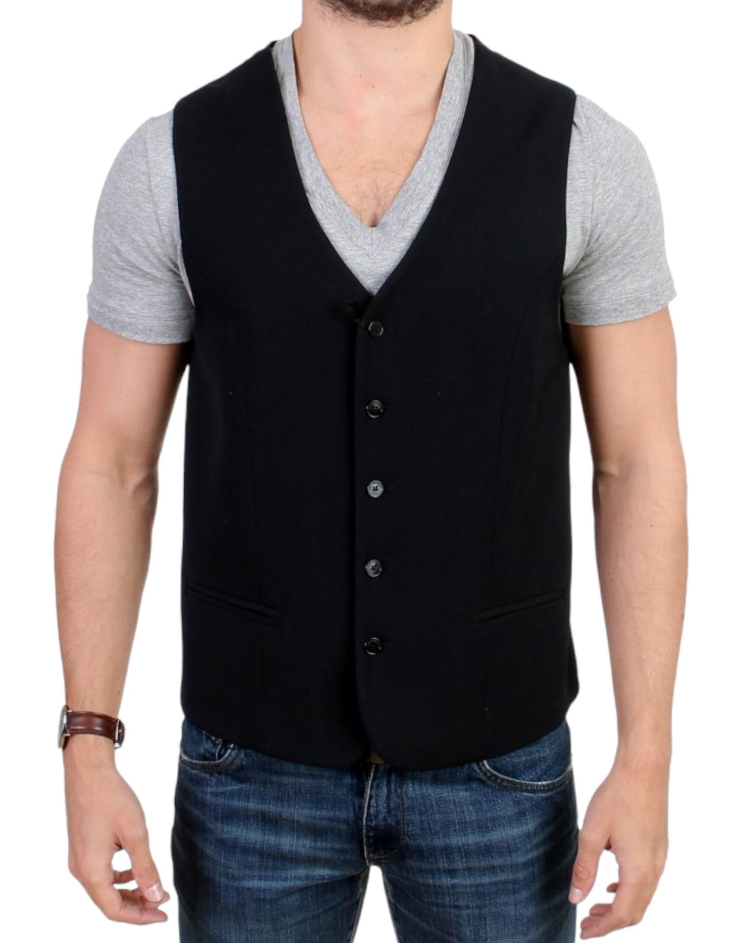 - Elegant Black Wool Blend Casual Vest