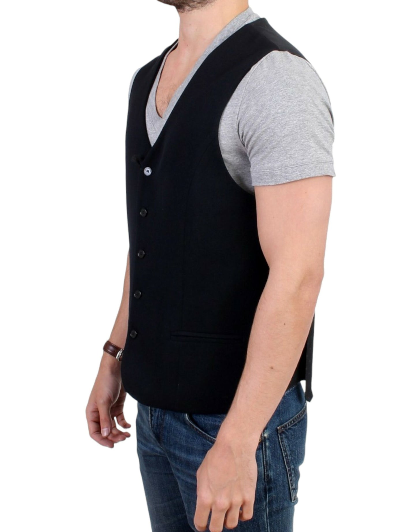 - Elegant Black Wool Blend Casual Vest
