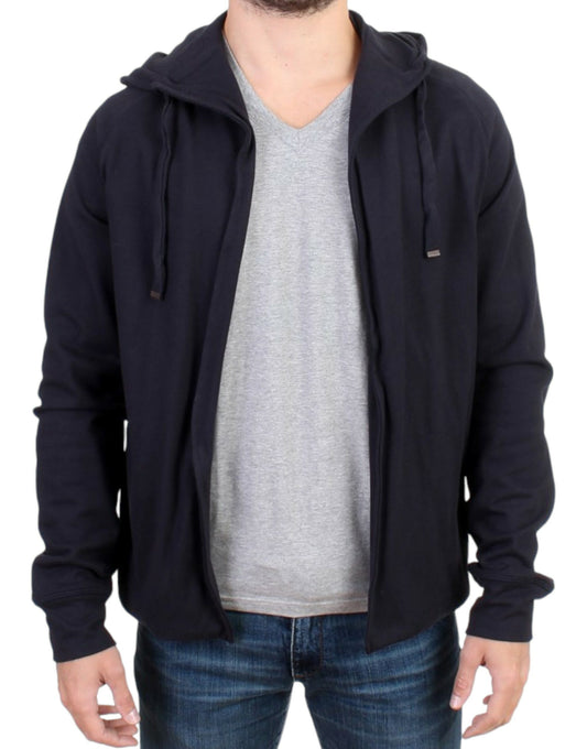 - Elegant Blue Hooded Cotton Sweater