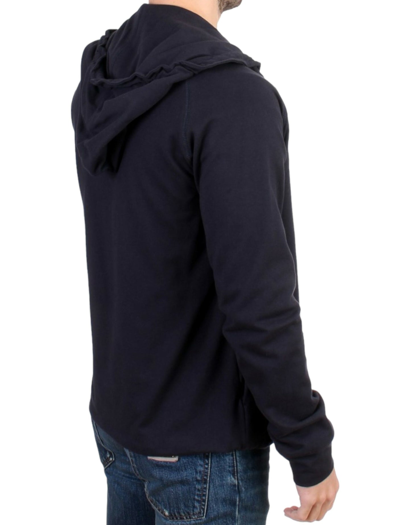 - Elegant Blue Hooded Cotton Sweater