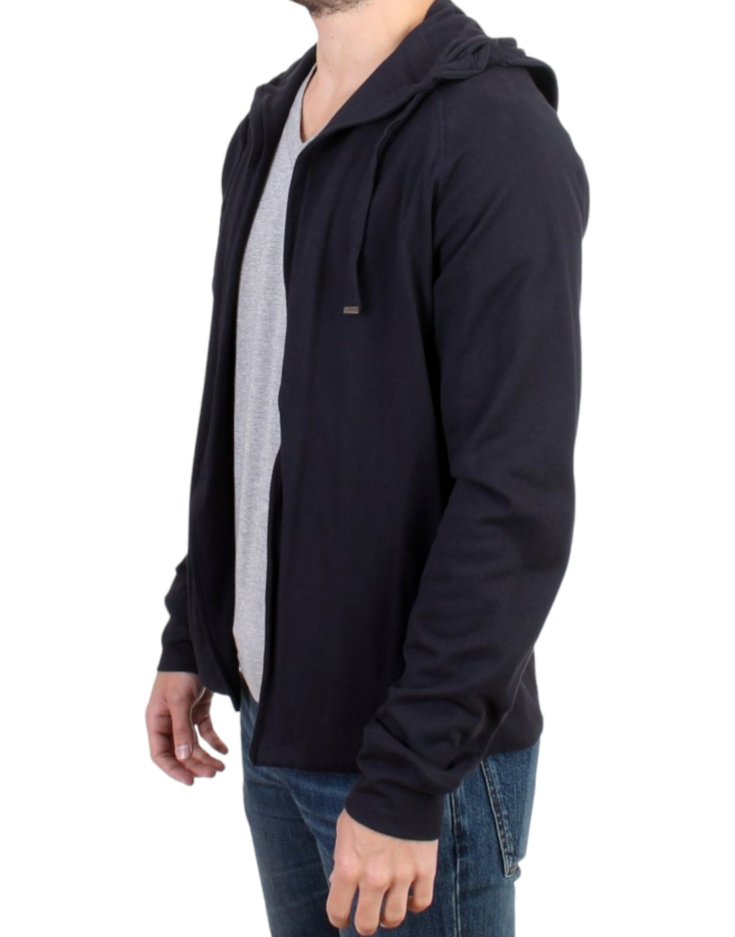 - Elegant Blue Hooded Cotton Sweater